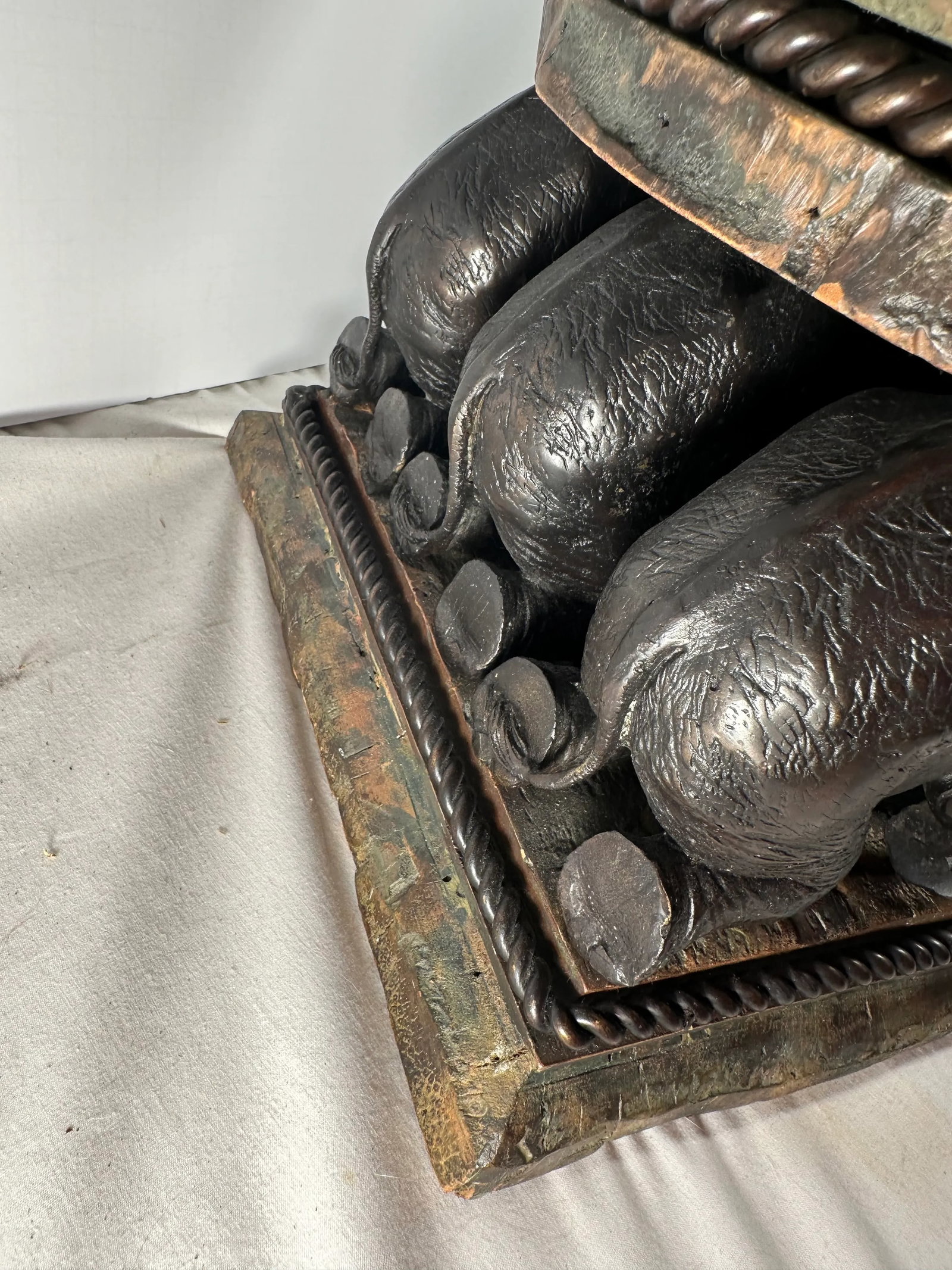 Mid-Century Large Bronze Elephant and Wood Bowl Centerpiece - 8
