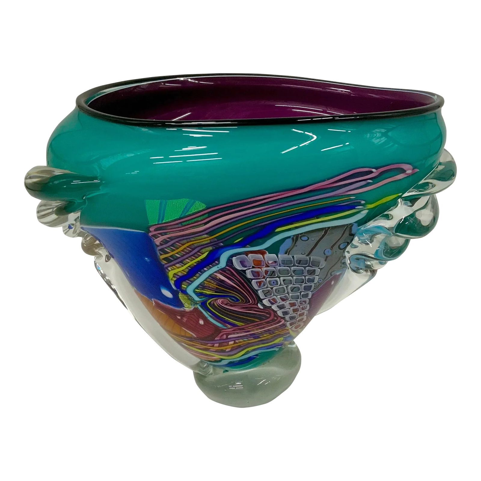 Oceanic Wave Hand Blown Vase by Peter Ridabock: Incredible vintage vase by Peter Ridabock from his colorful Oceanic wave series. Signet and dated on base. Condition: Alterations: Original Condition Unaltered Imperfections: Some Imperfections Condit