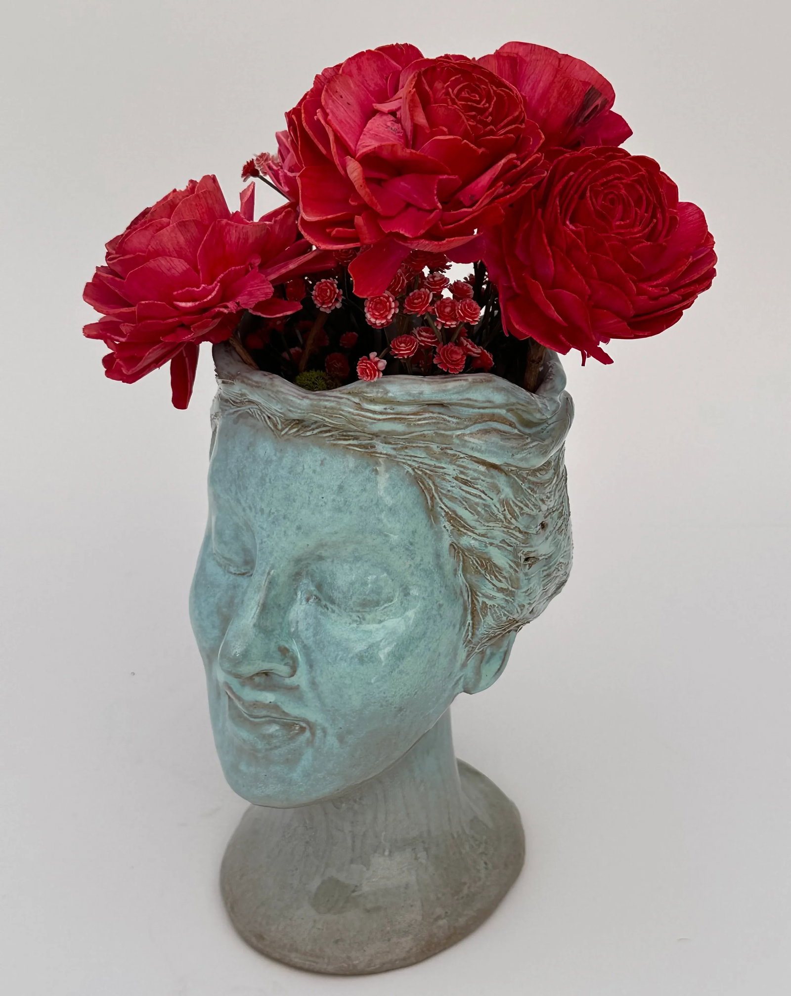 Celadon Green Lady Sculpted Head Vase - 11