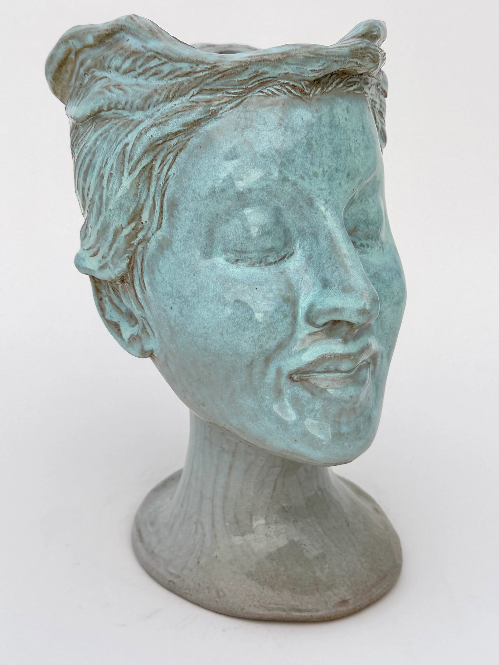 Celadon Green Lady Sculpted Head Vase - 2