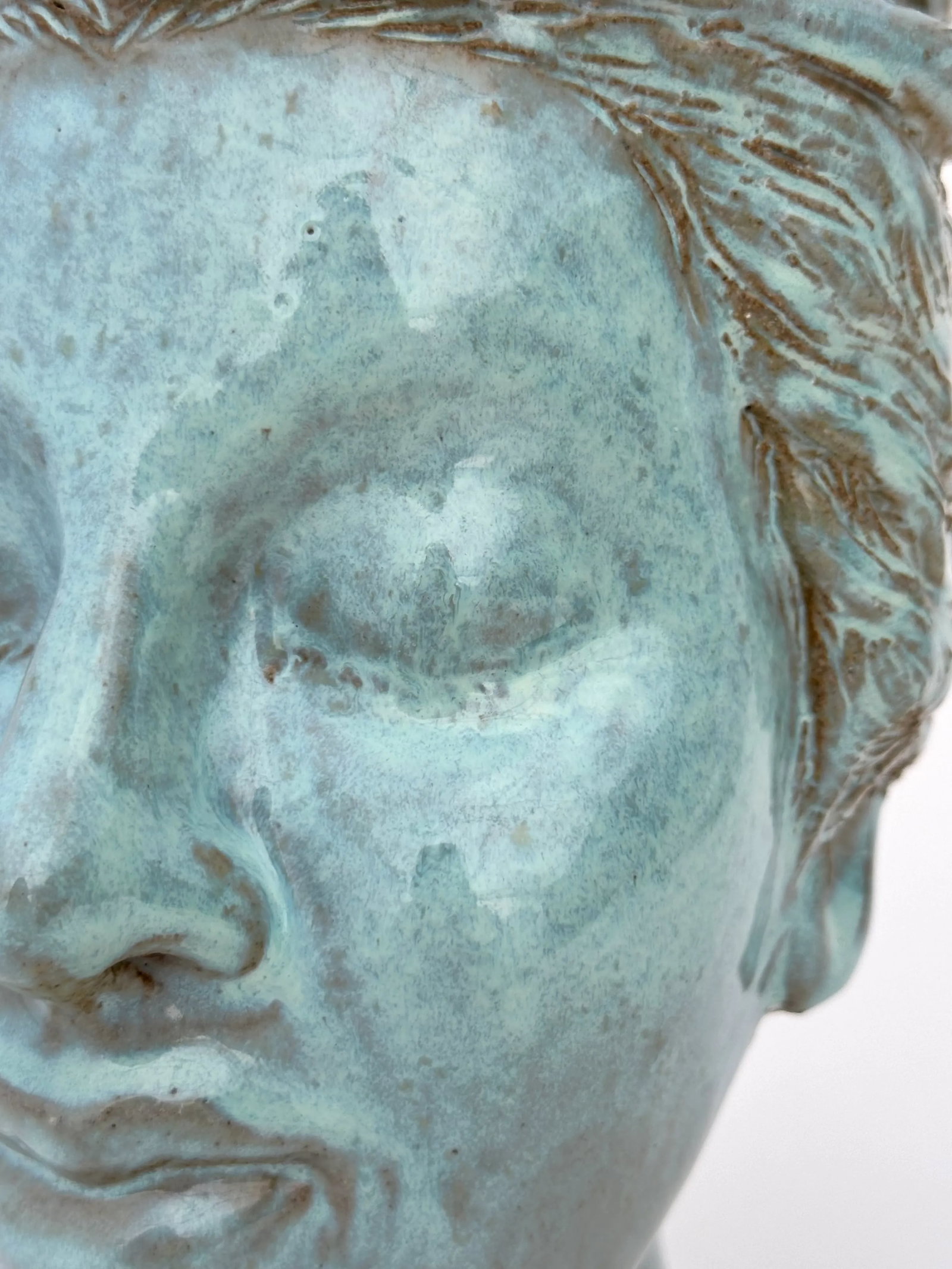 Celadon Green Lady Sculpted Head Vase - 3