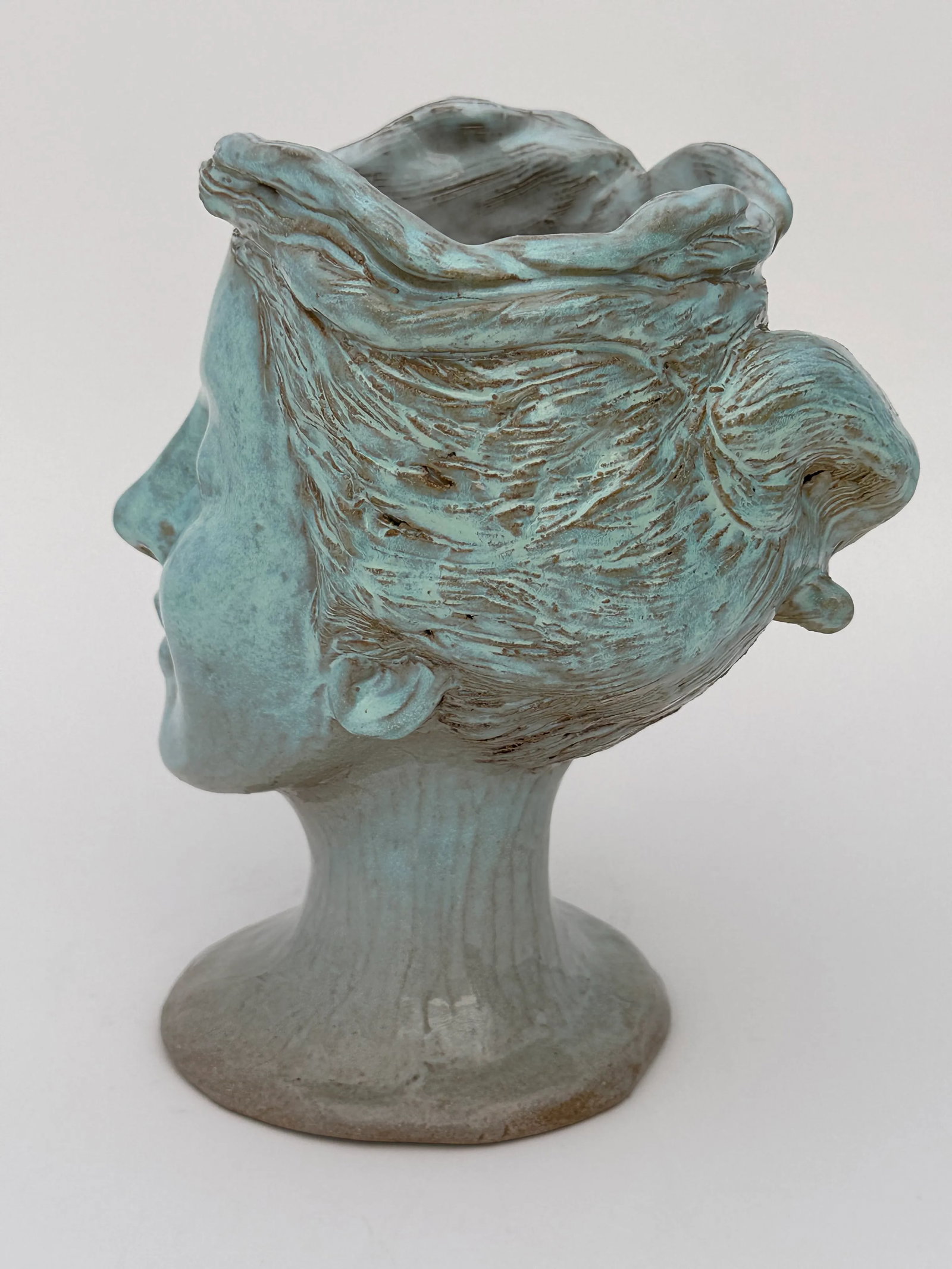Celadon Green Lady Sculpted Head Vase - 5