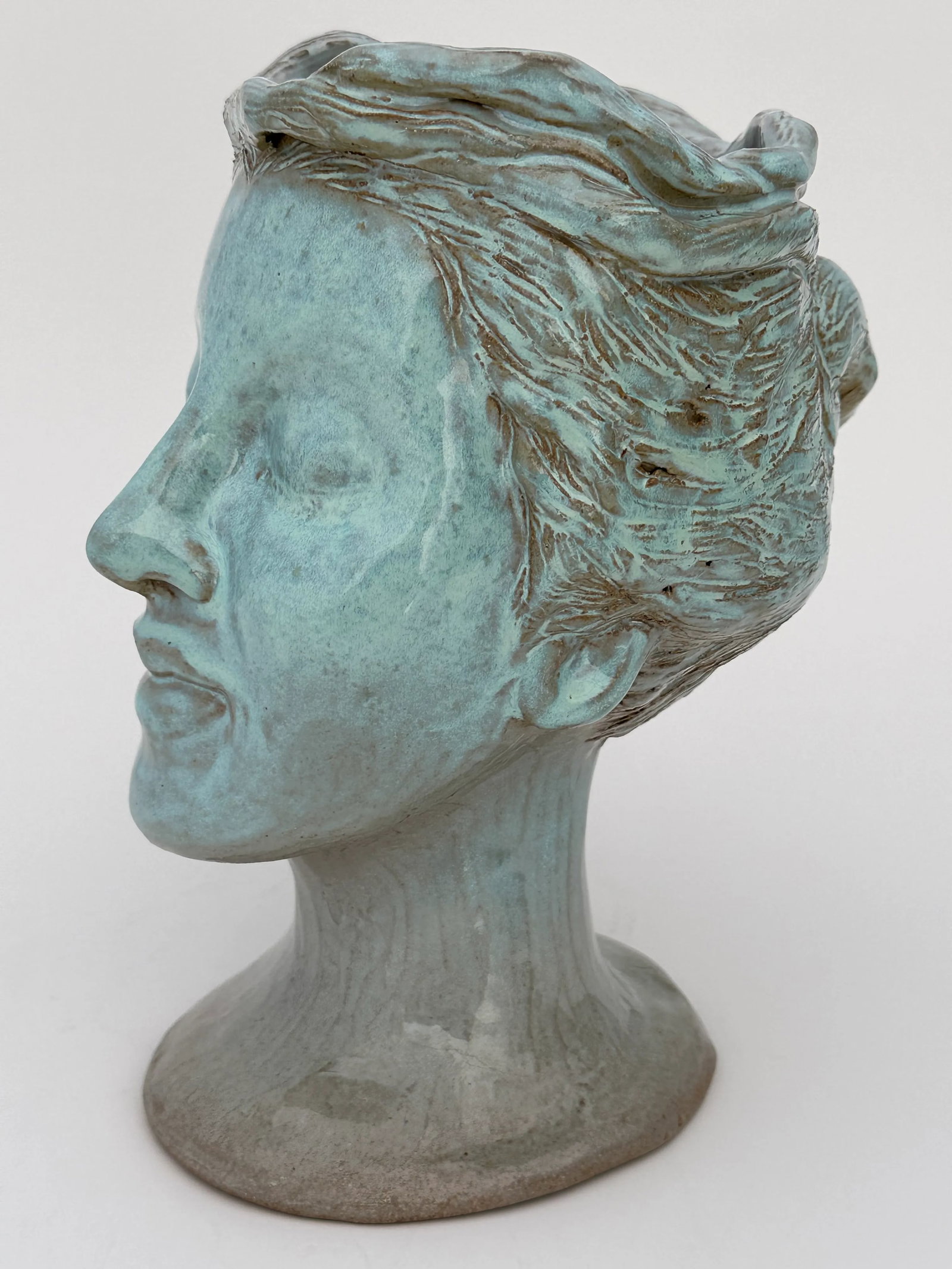 Celadon Green Lady Sculpted Head Vase - 6