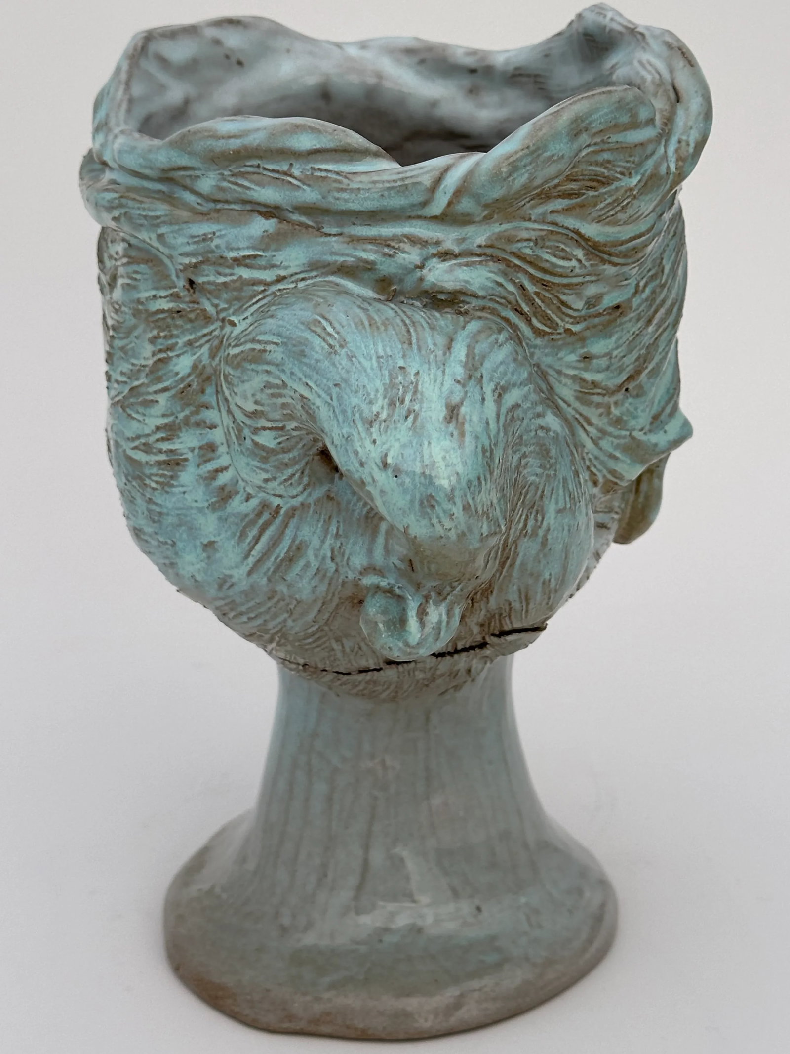 Celadon Green Lady Sculpted Head Vase - 7