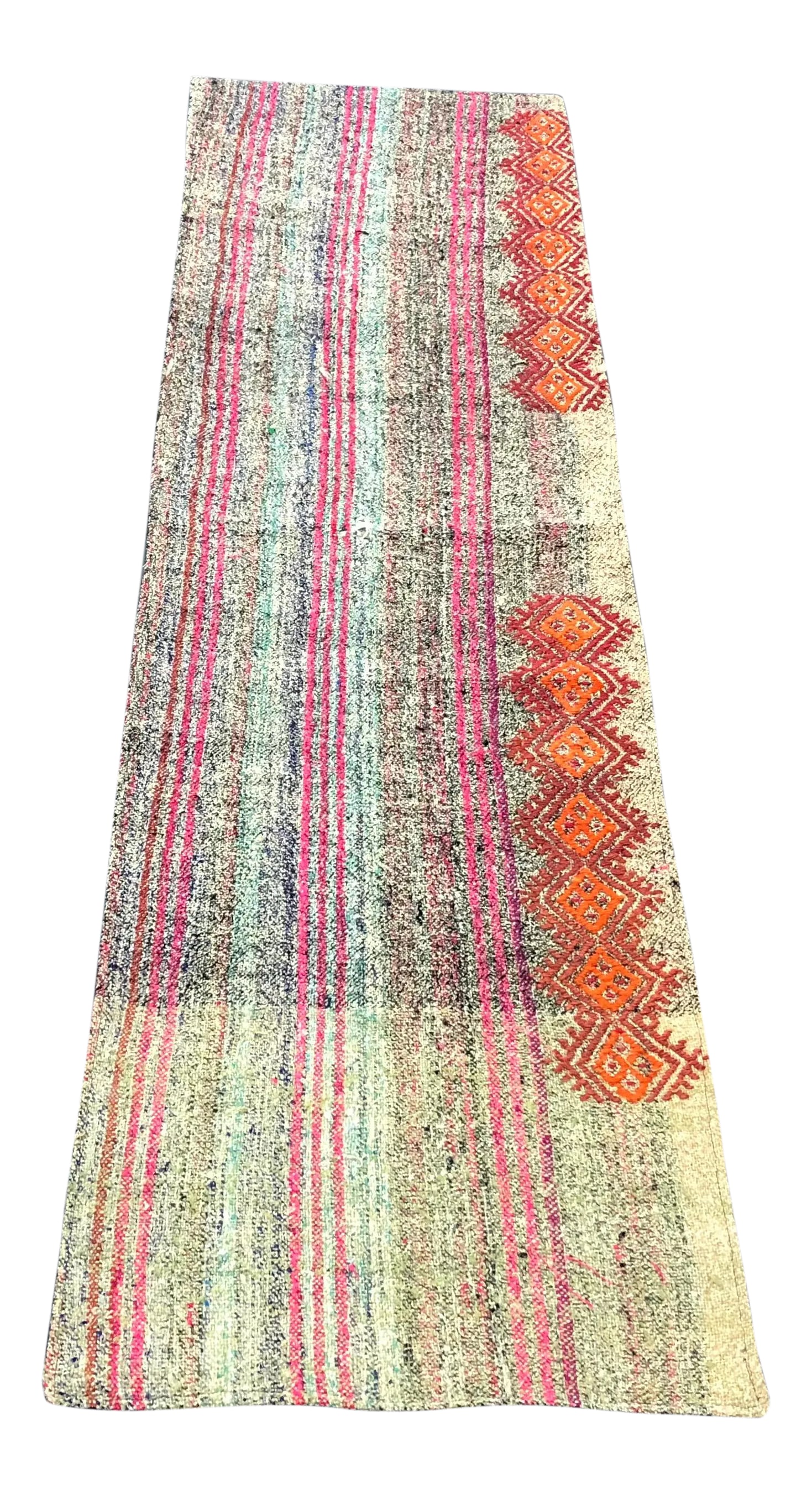 Vintage Turkish Striped Handmade Runner Rug - 1'10'' * 6'10'': Natural Turkish Handwoven Vintage Anatolian Wool Kilim. Condition: Alterations: Original Condition Unaltered Imperfections: Some Imperfections Condition Notes: Excellent Origin: Turkey Materials &