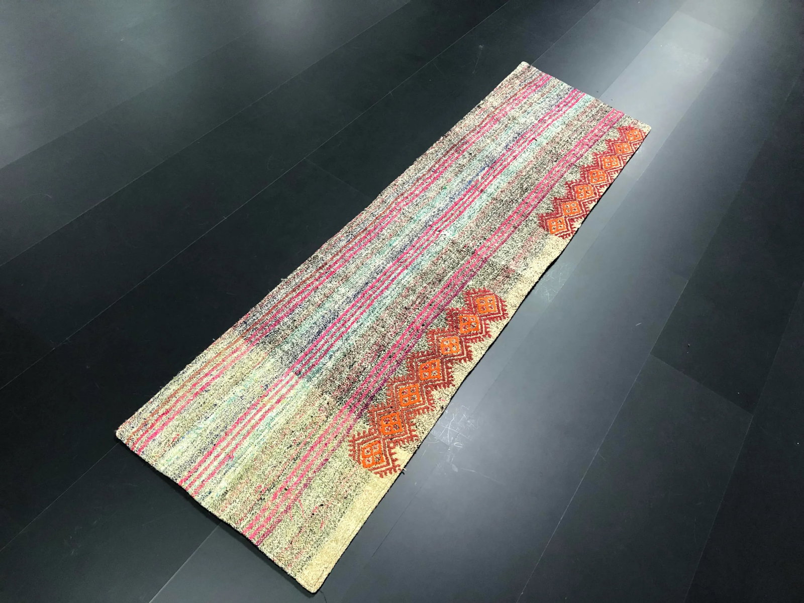 Vintage Turkish Striped Handmade Runner Rug - 1'10'' * 6'10'' - 2