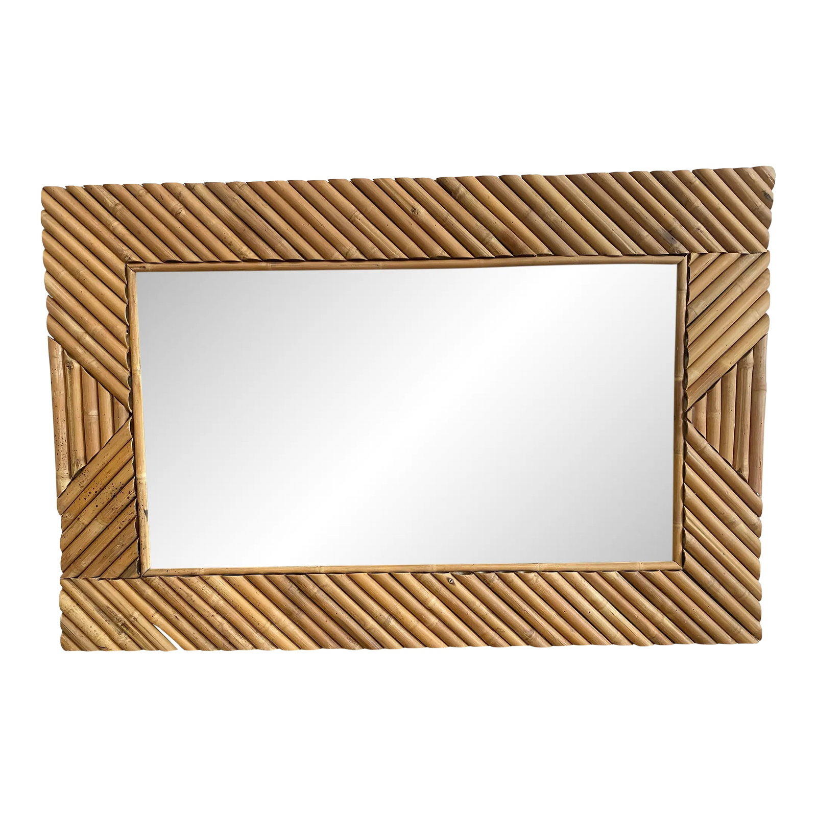 1980s Boho Coastal Rectangular Bamboo Wall Mirror (1 of 8)
