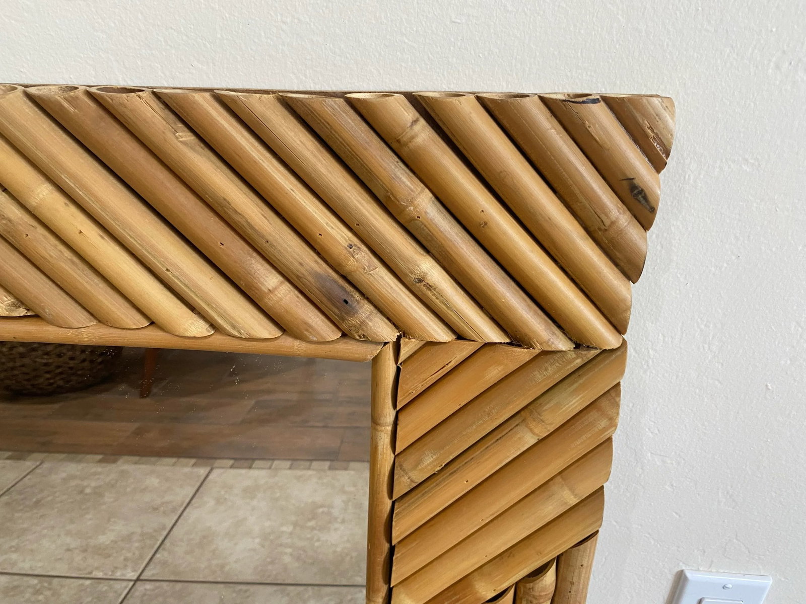 1980s Boho Coastal Rectangular Bamboo Wall Mirror - 2
