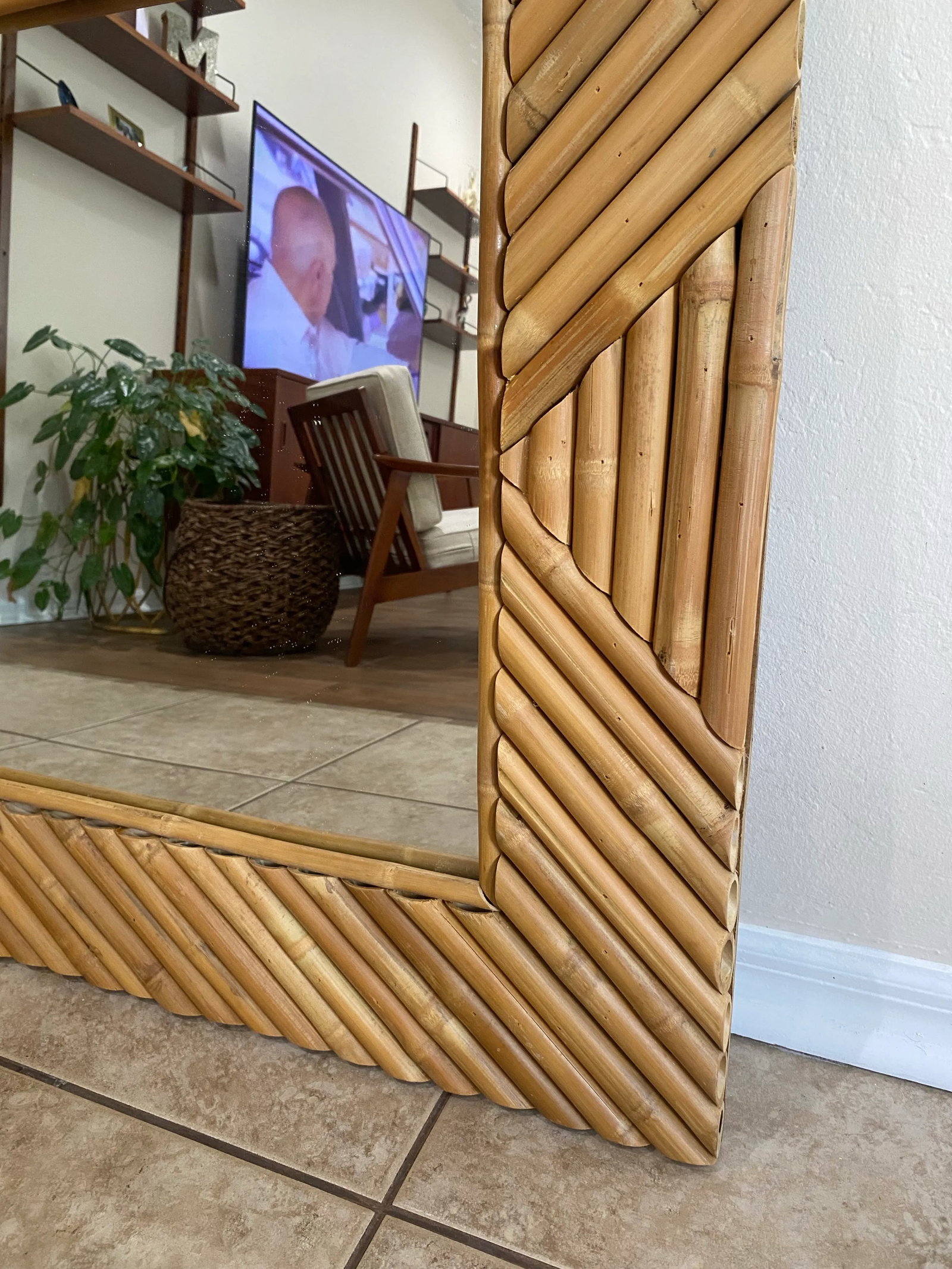 1980s Boho Coastal Rectangular Bamboo Wall Mirror - 3
