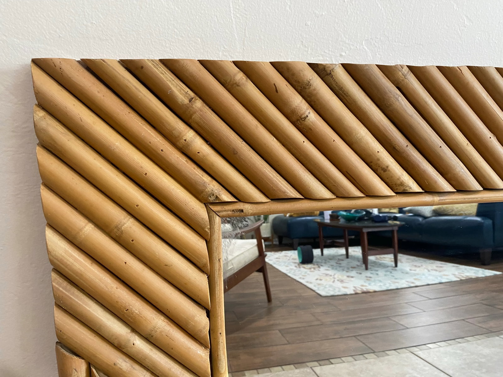 1980s Boho Coastal Rectangular Bamboo Wall Mirror - 4