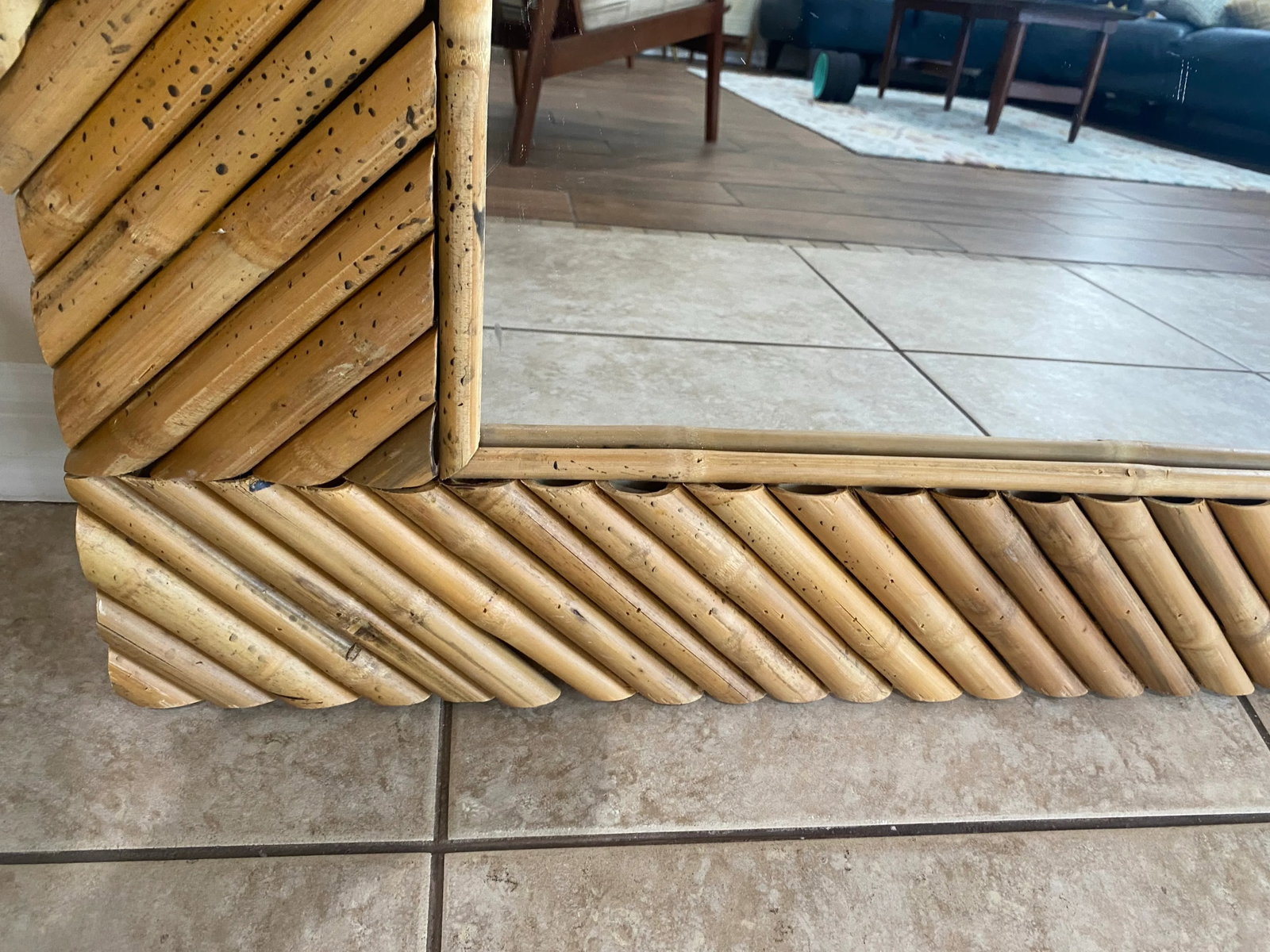 1980s Boho Coastal Rectangular Bamboo Wall Mirror - 5