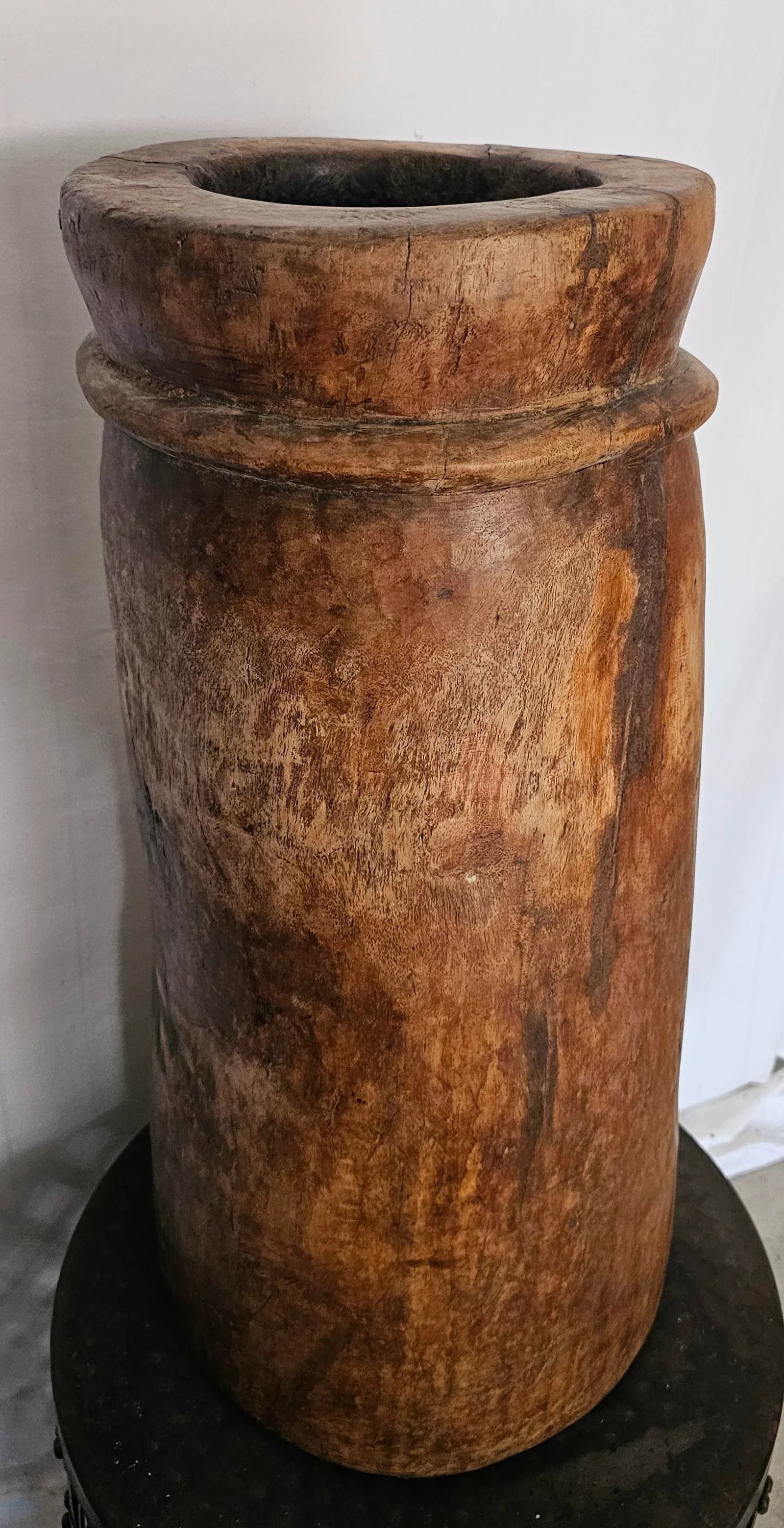 Substantial Late 1800s Antique Solid Wood Butter Churn Pot From North India - 2