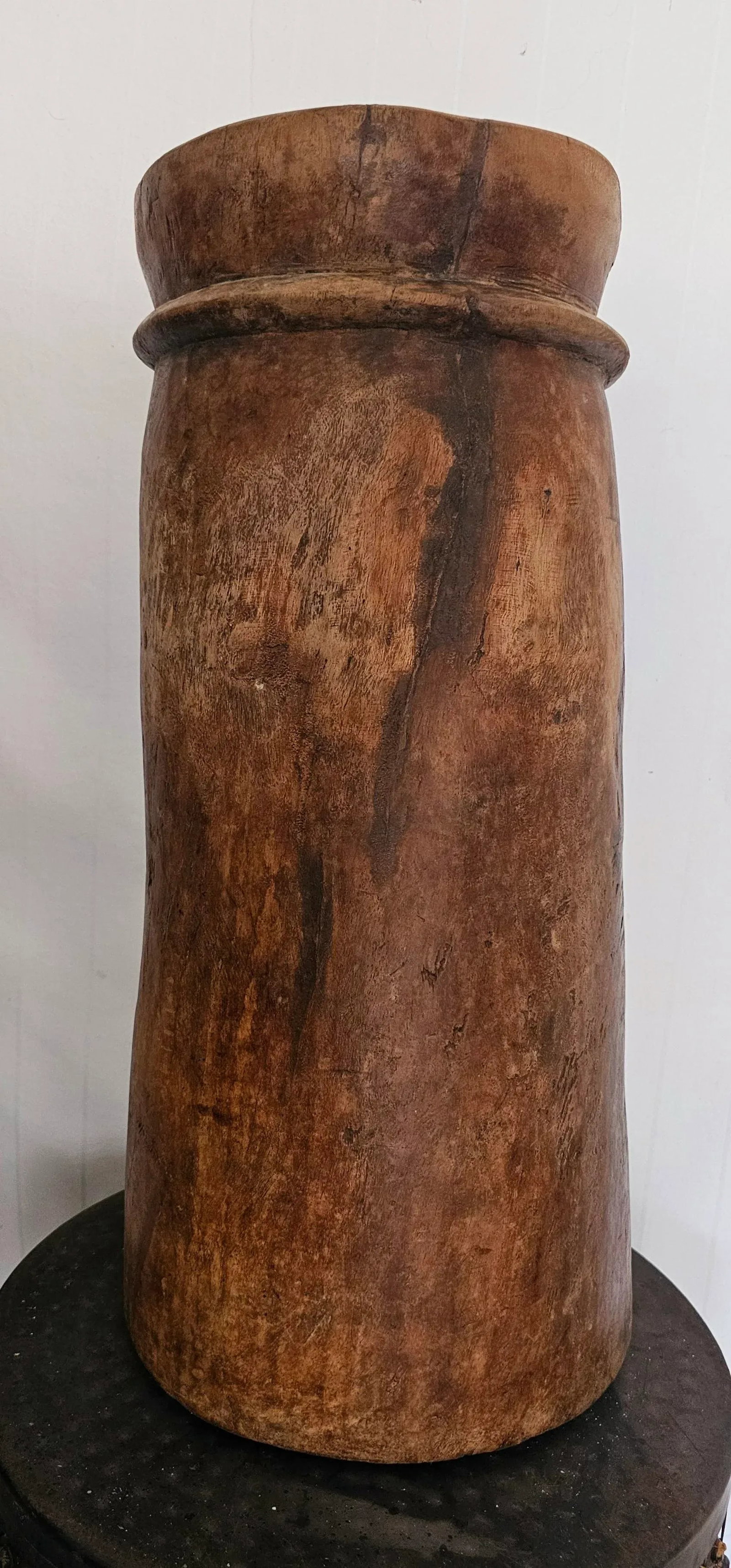 Substantial Late 1800s Antique Solid Wood Butter Churn Pot From North India - 3