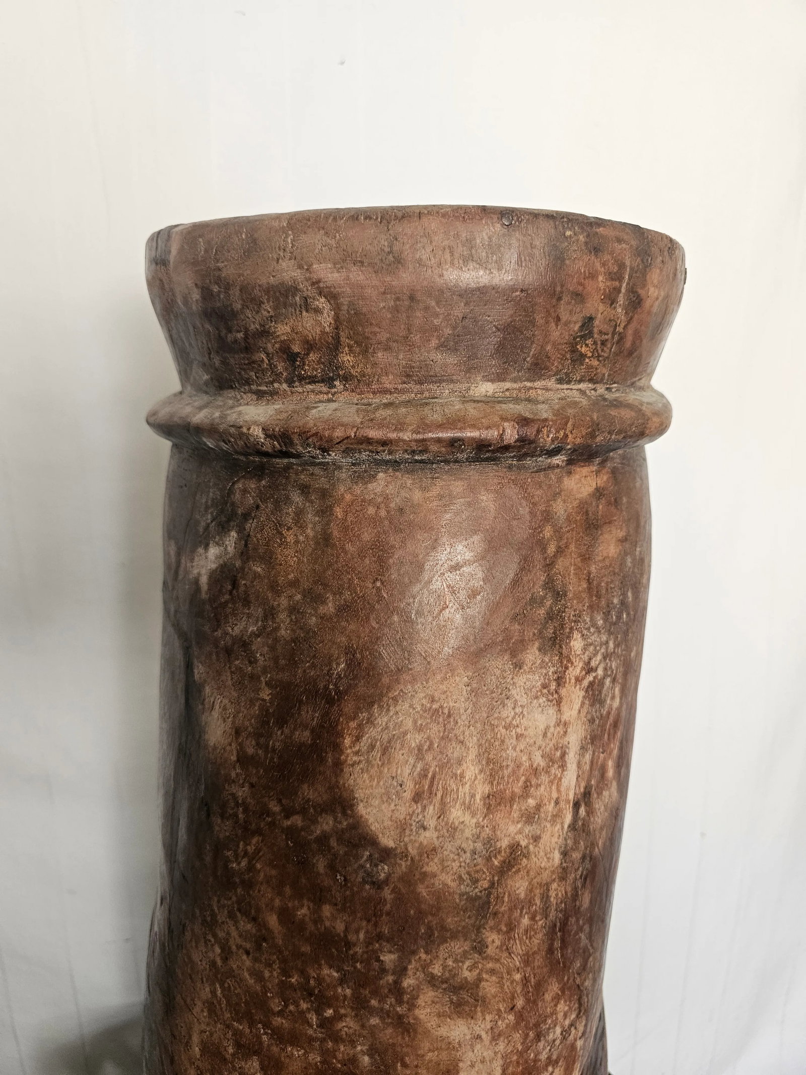 Substantial Late 1800s Antique Solid Wood Butter Churn Pot From North India - 4