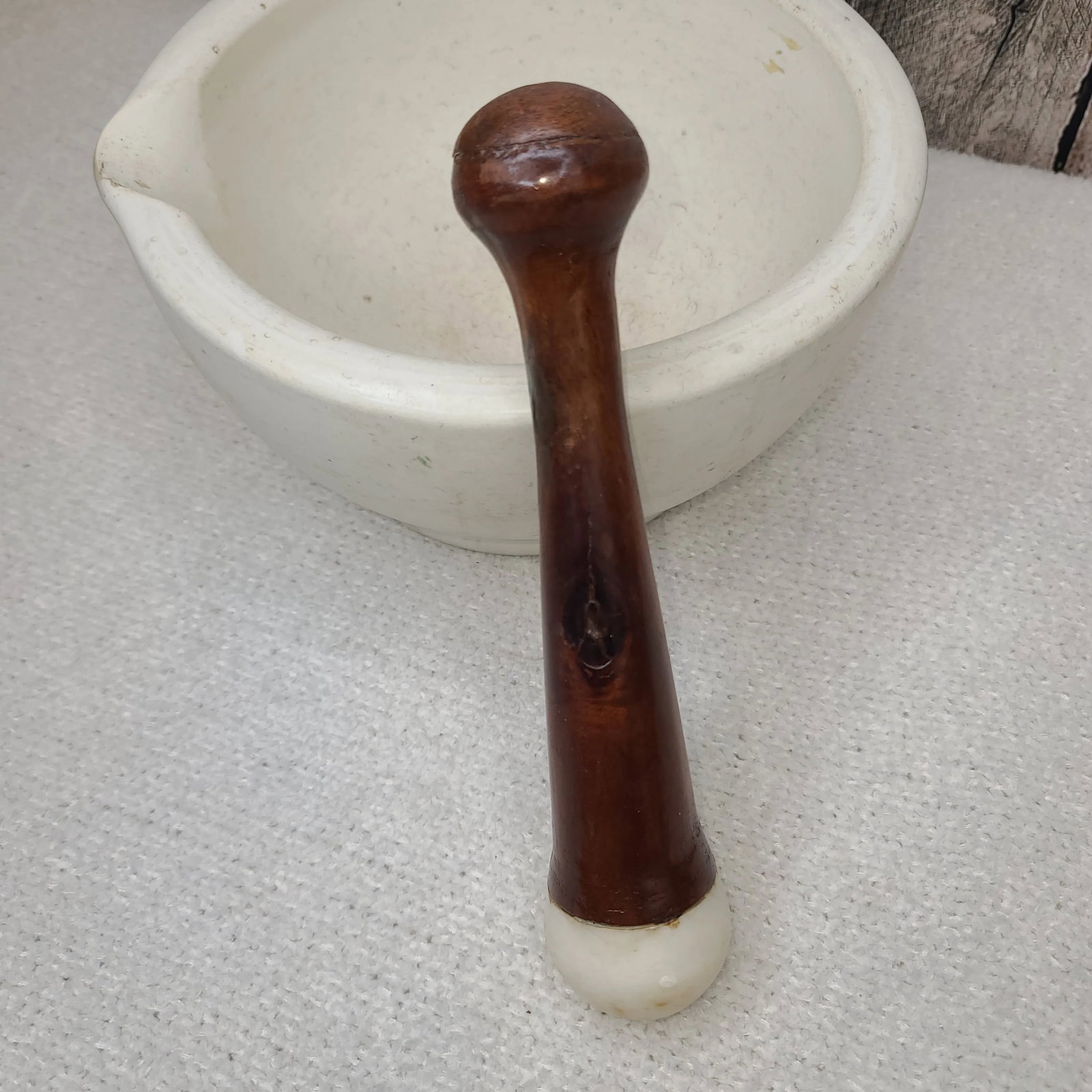 Antique English Ceramic Mortar and Pestle - 2 Pieces - 12