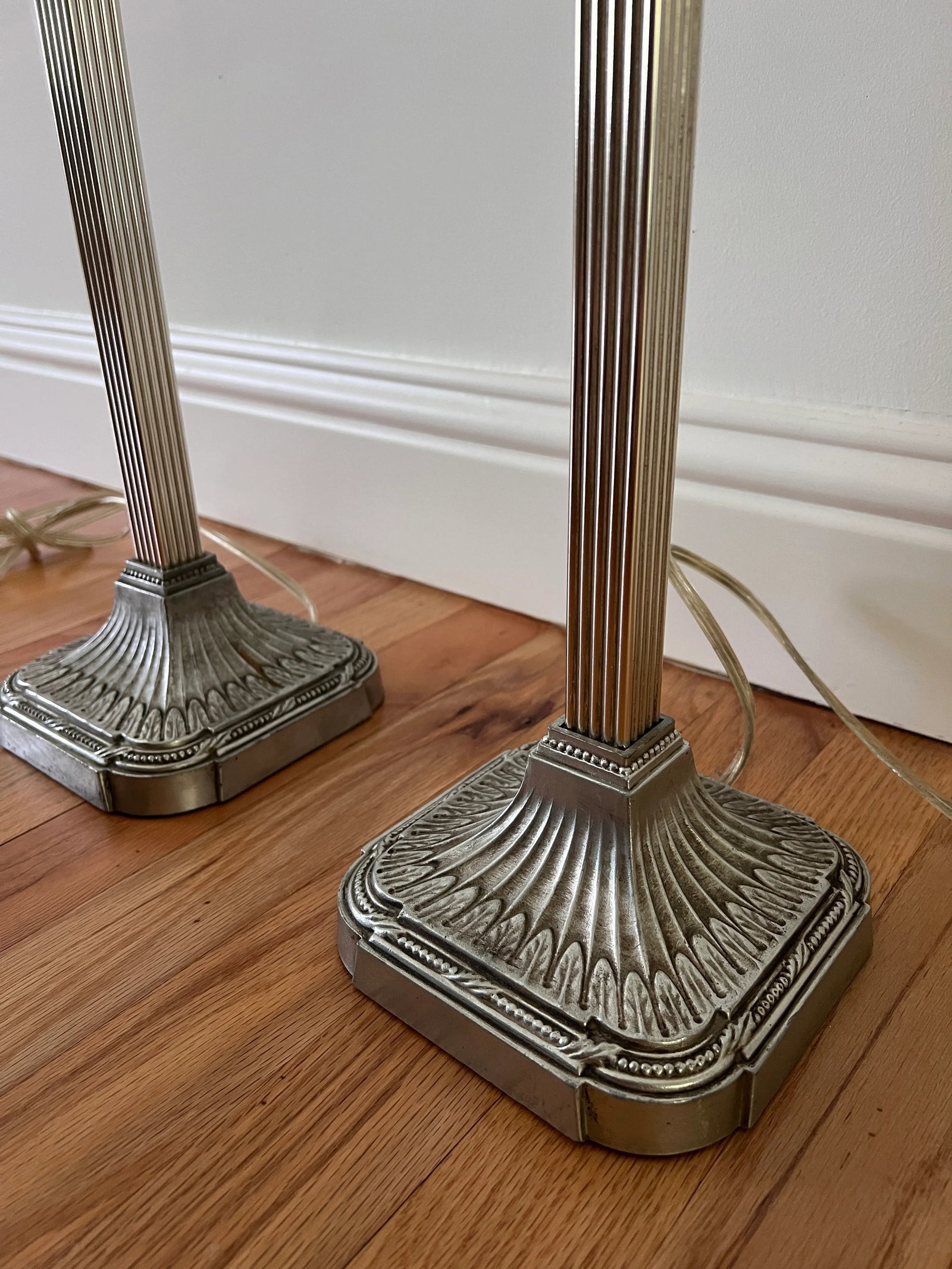 Pair of Late 20th Century Silver Square Column Table Lamps - 2