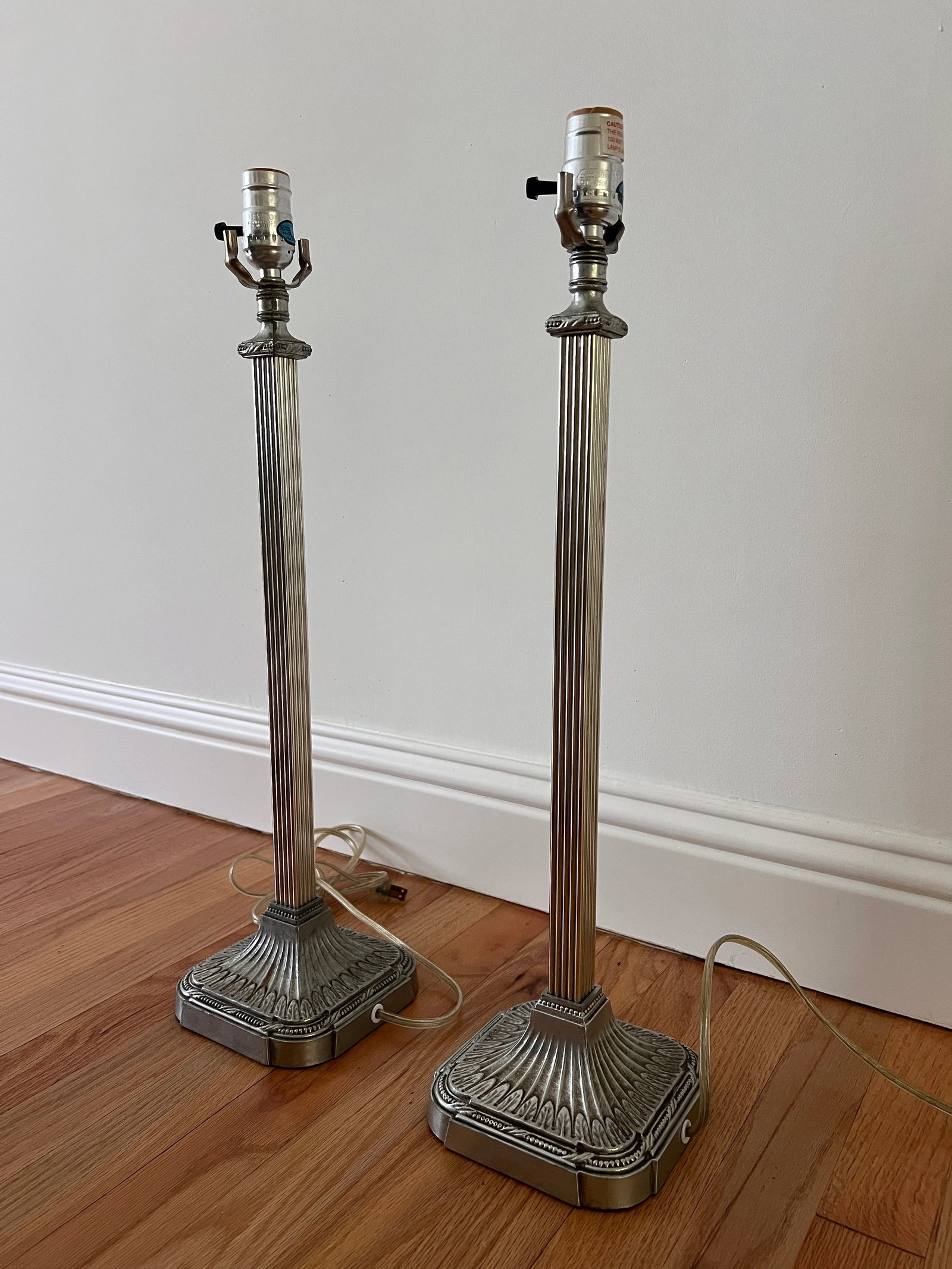 Pair of Late 20th Century Silver Square Column Table Lamps - 3