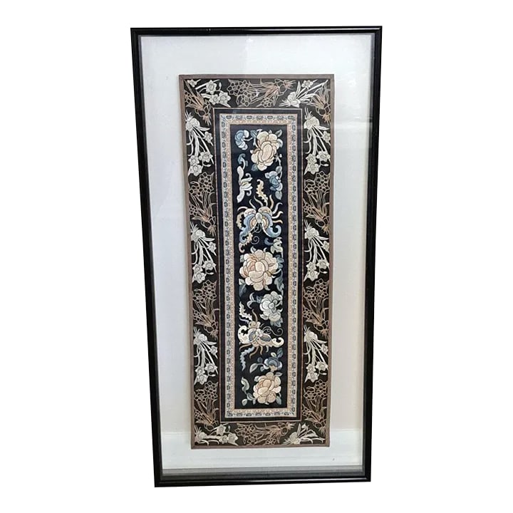 Framed Chinese Silk Embroidered Tapestry Panel With Butterfly & Floral Motifs (1 of 11)
