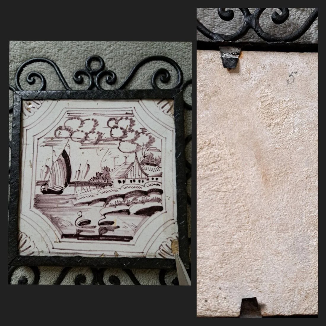 Mid 19th Century Dutch Manganese Delft Decorative Framed Tiles Nautical Scenes- Set of 4 - 9