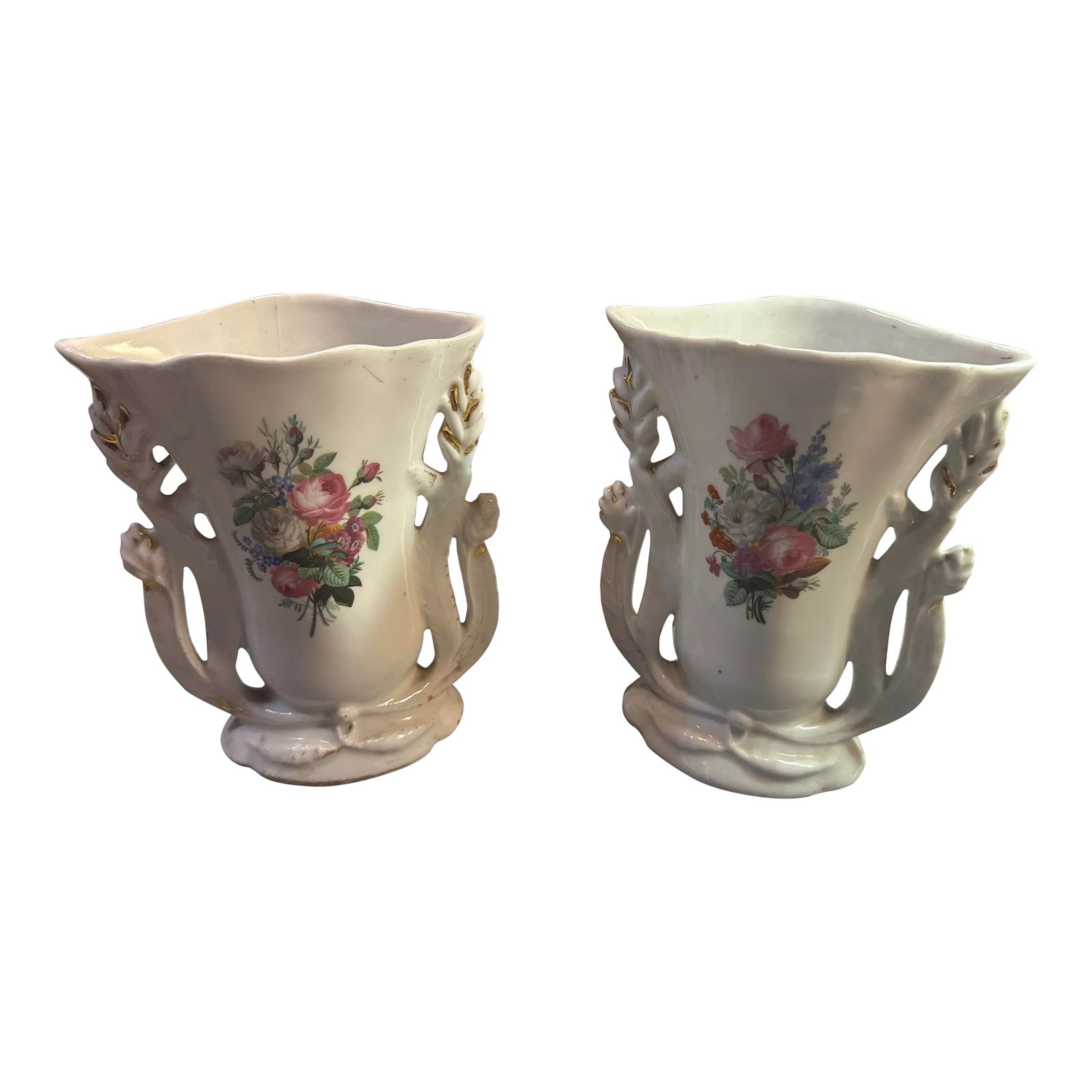 Late 19th Century Antique Hand Painted Wedding Vases- Set of 2: Antique 1900's Wedding Vase set. Great condition & has some markings on the bottom. Condition: Alterations: Original Condition Unaltered Imperfections: Some Imperfections Condition Notes: One vase has