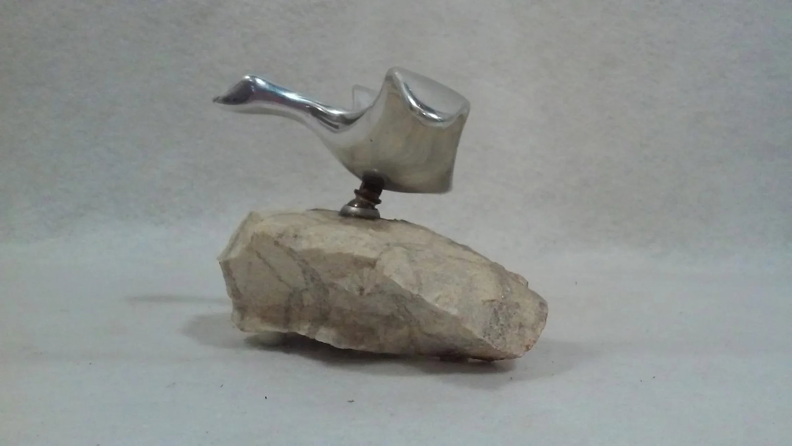 Mid Century Canadian Sculpture Steel Articulated Bird in Flight Stone Base Signed - 4