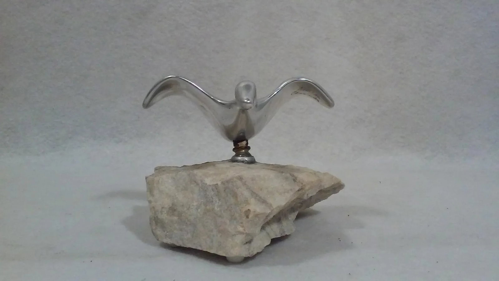 Mid Century Canadian Sculpture Steel Articulated Bird in Flight Stone Base Signed - 5