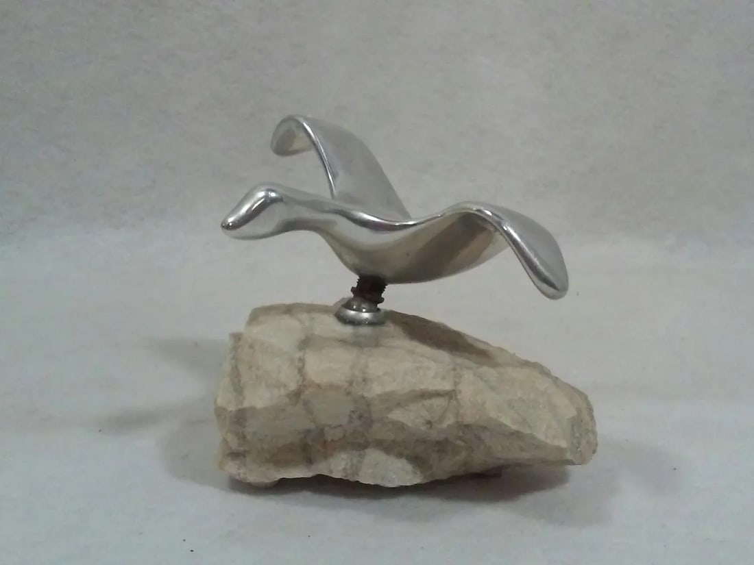 Mid Century Canadian Sculpture Steel Articulated Bird in Flight Stone Base Signed - 9