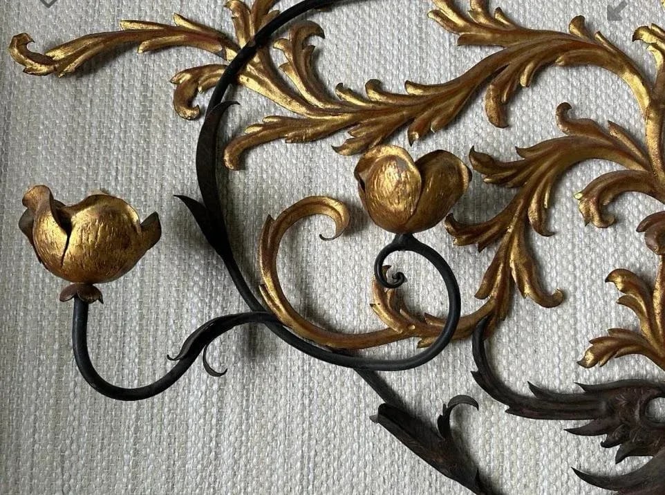1960s Palladio Italian Gilt Metal Wall Sconce - 3