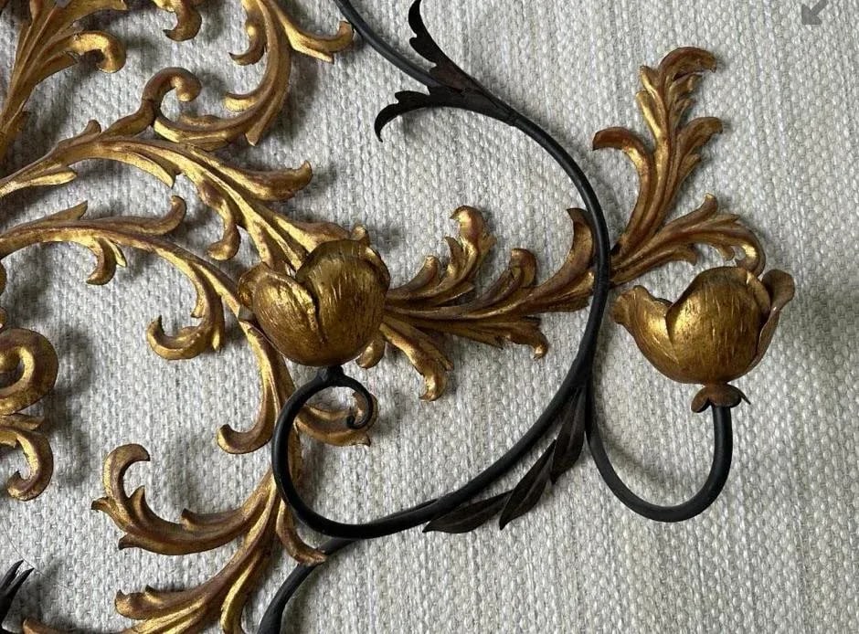 1960s Palladio Italian Gilt Metal Wall Sconce - 4