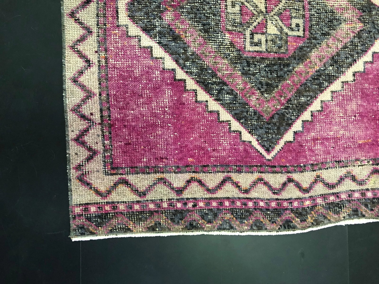 Handmade Vintage Turkish Purple Oushak Runner Rug - 10
