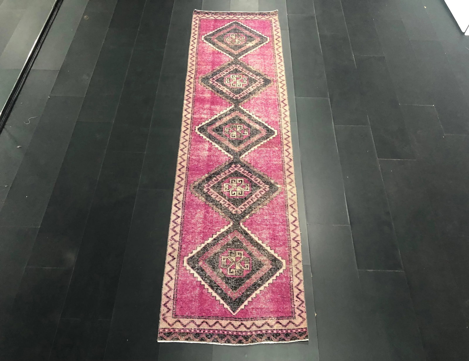 Handmade Vintage Turkish Purple Oushak Runner Rug - 11