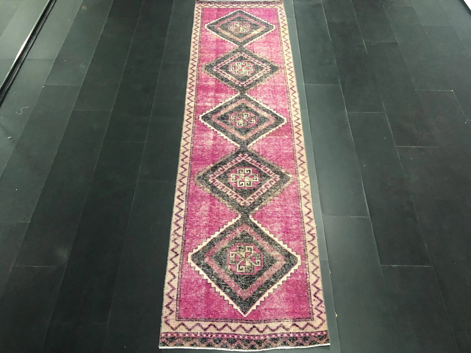 Handmade Vintage Turkish Purple Oushak Runner Rug - 2