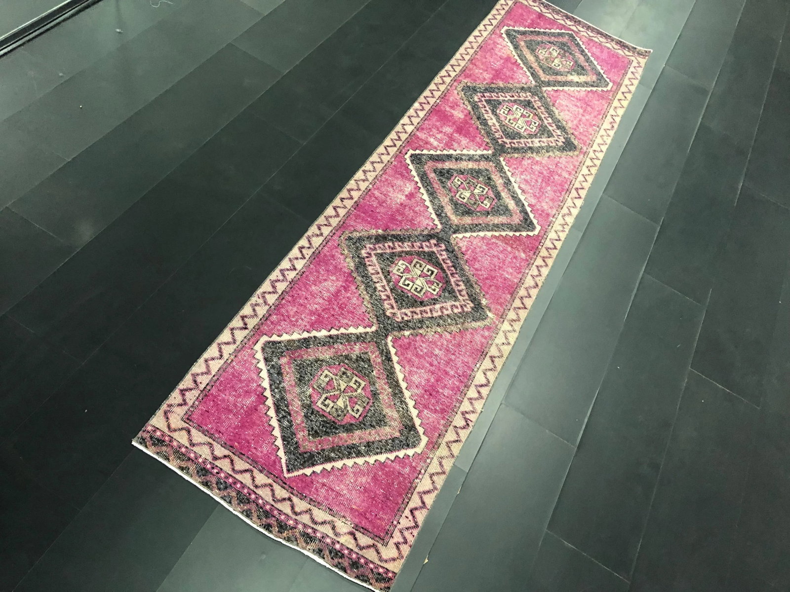 Handmade Vintage Turkish Purple Oushak Runner Rug - 3