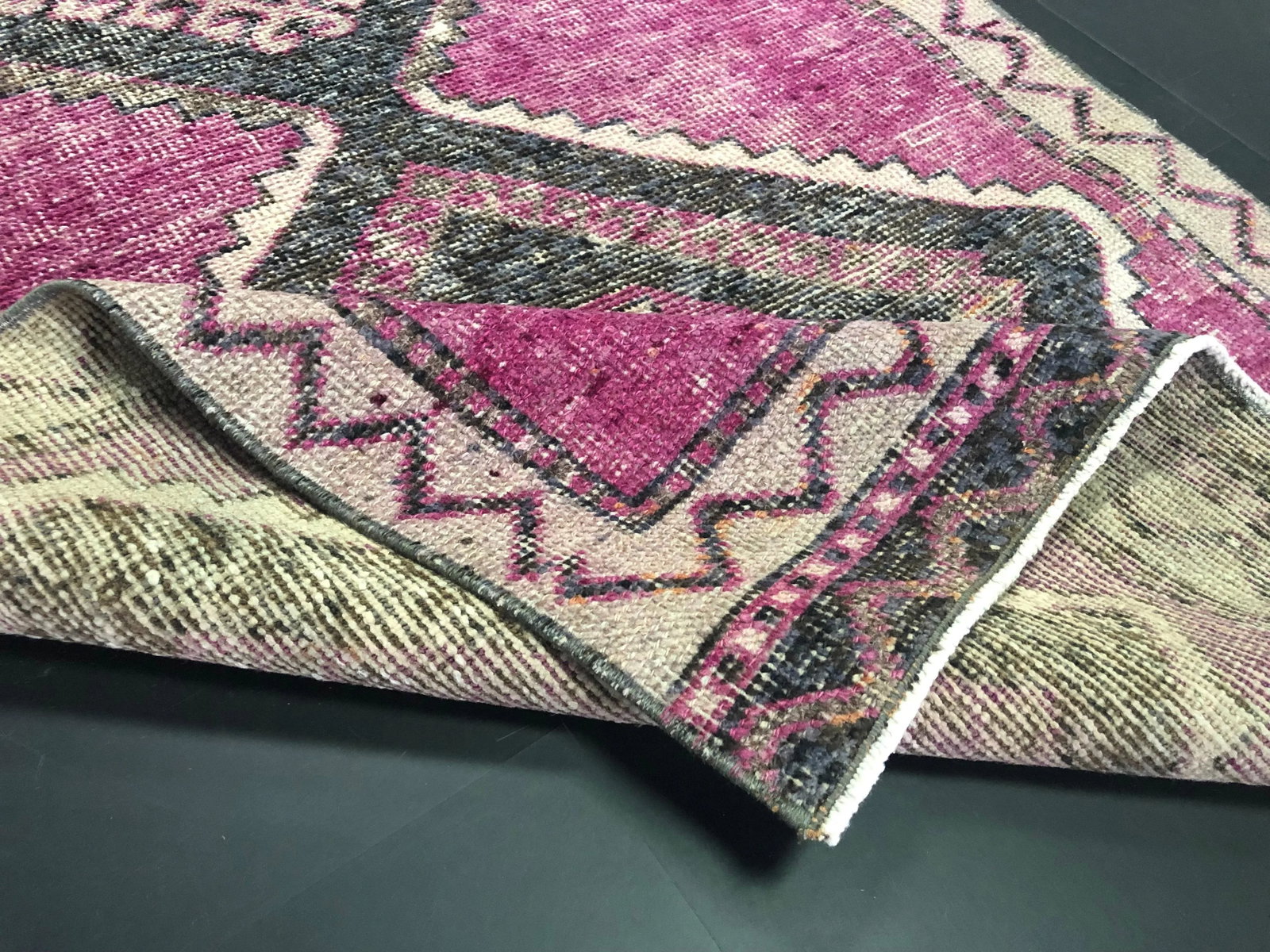 Handmade Vintage Turkish Purple Oushak Runner Rug - 4