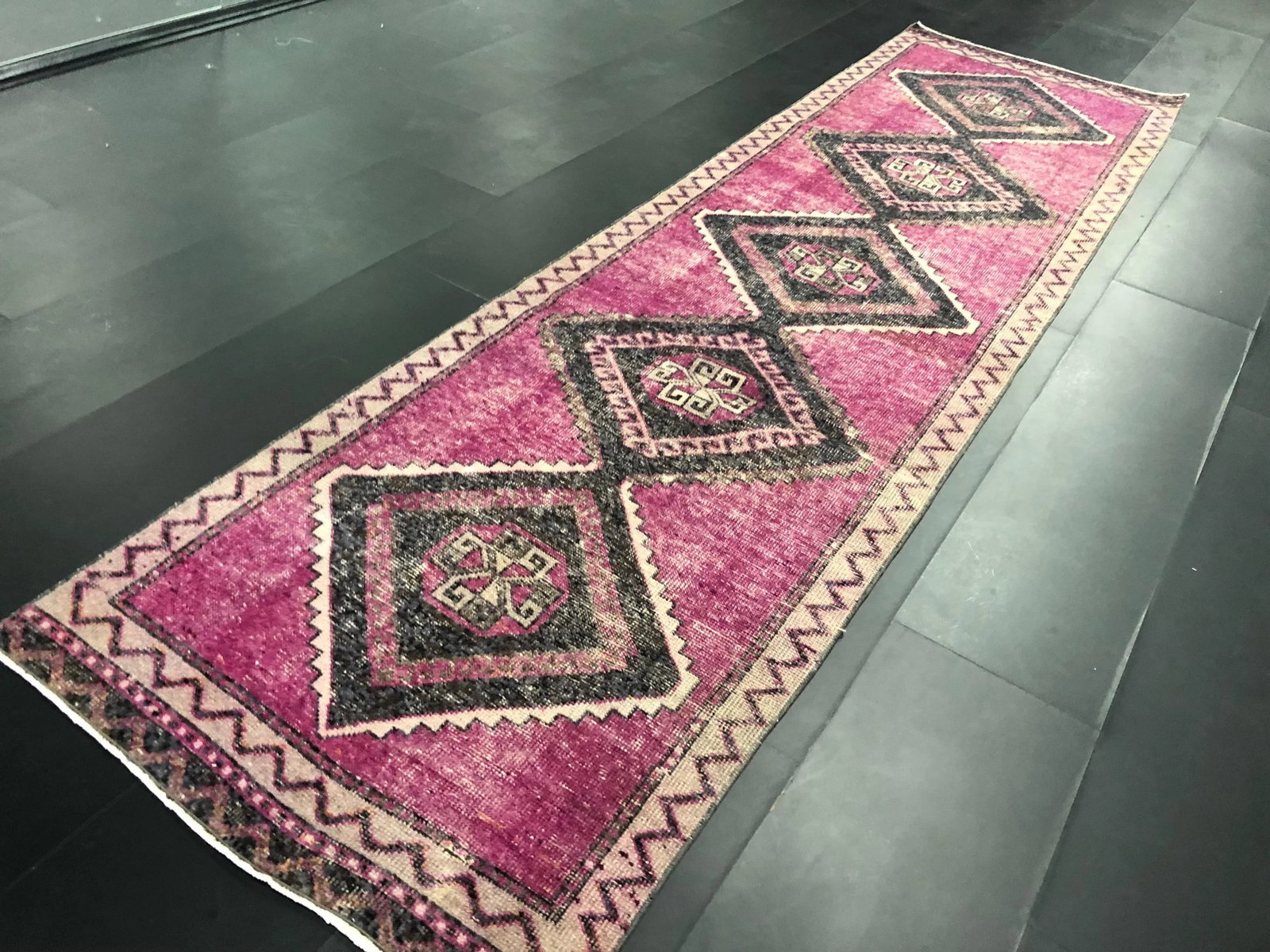 Handmade Vintage Turkish Purple Oushak Runner Rug - 5