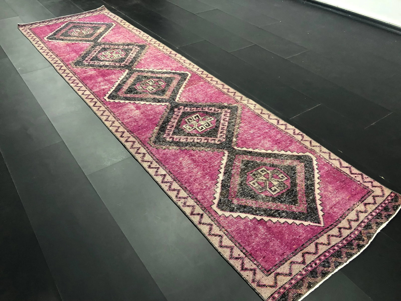 Handmade Vintage Turkish Purple Oushak Runner Rug - 6