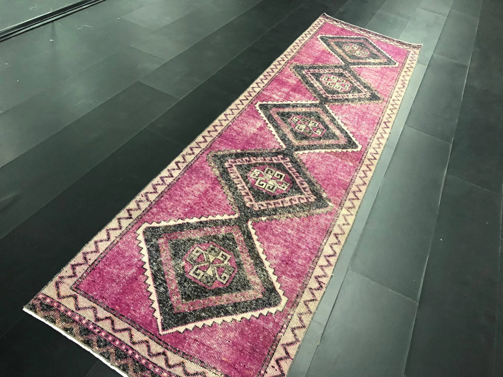 Handmade Vintage Turkish Purple Oushak Runner Rug - 7