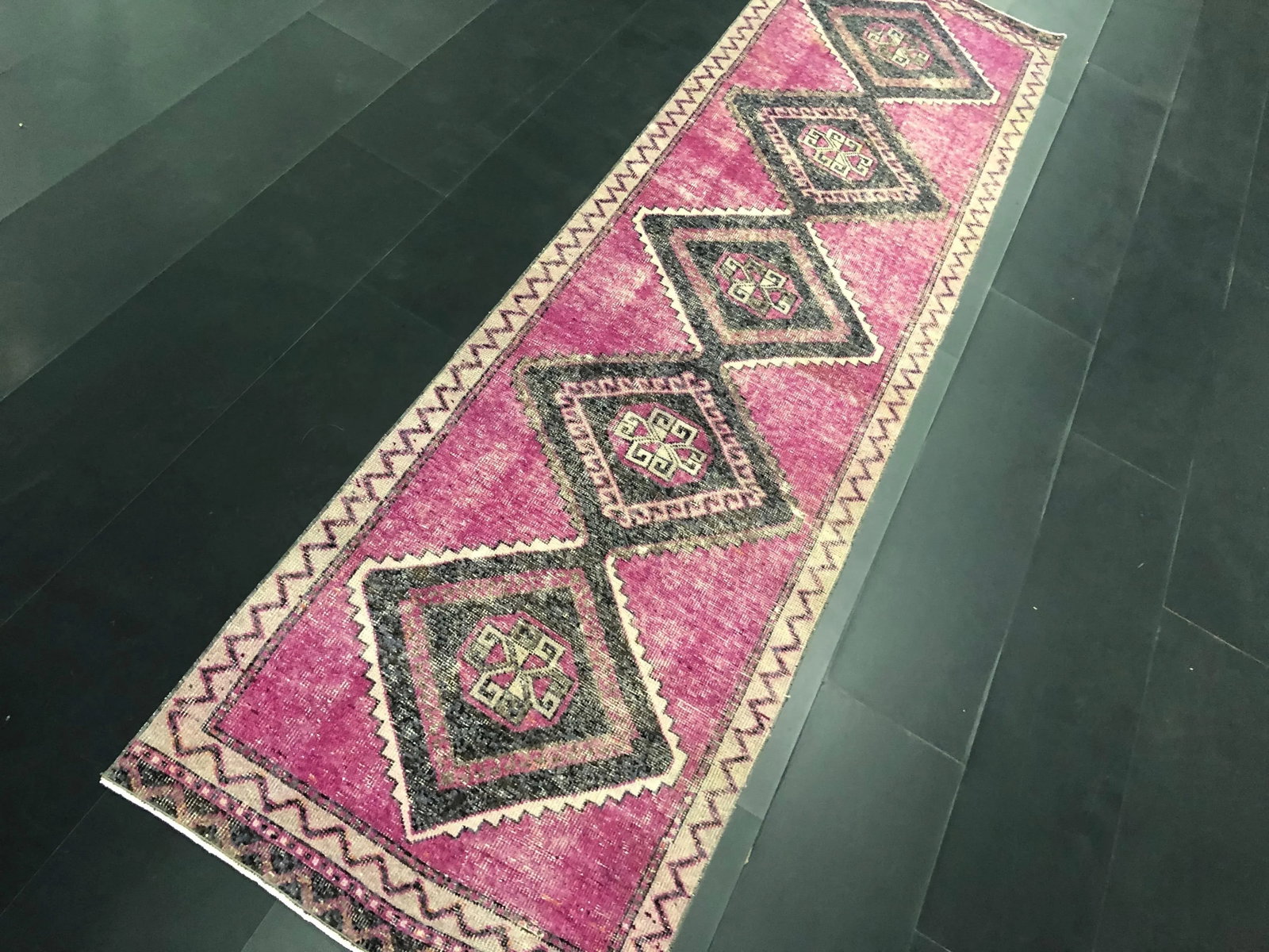 Handmade Vintage Turkish Purple Oushak Runner Rug - 8