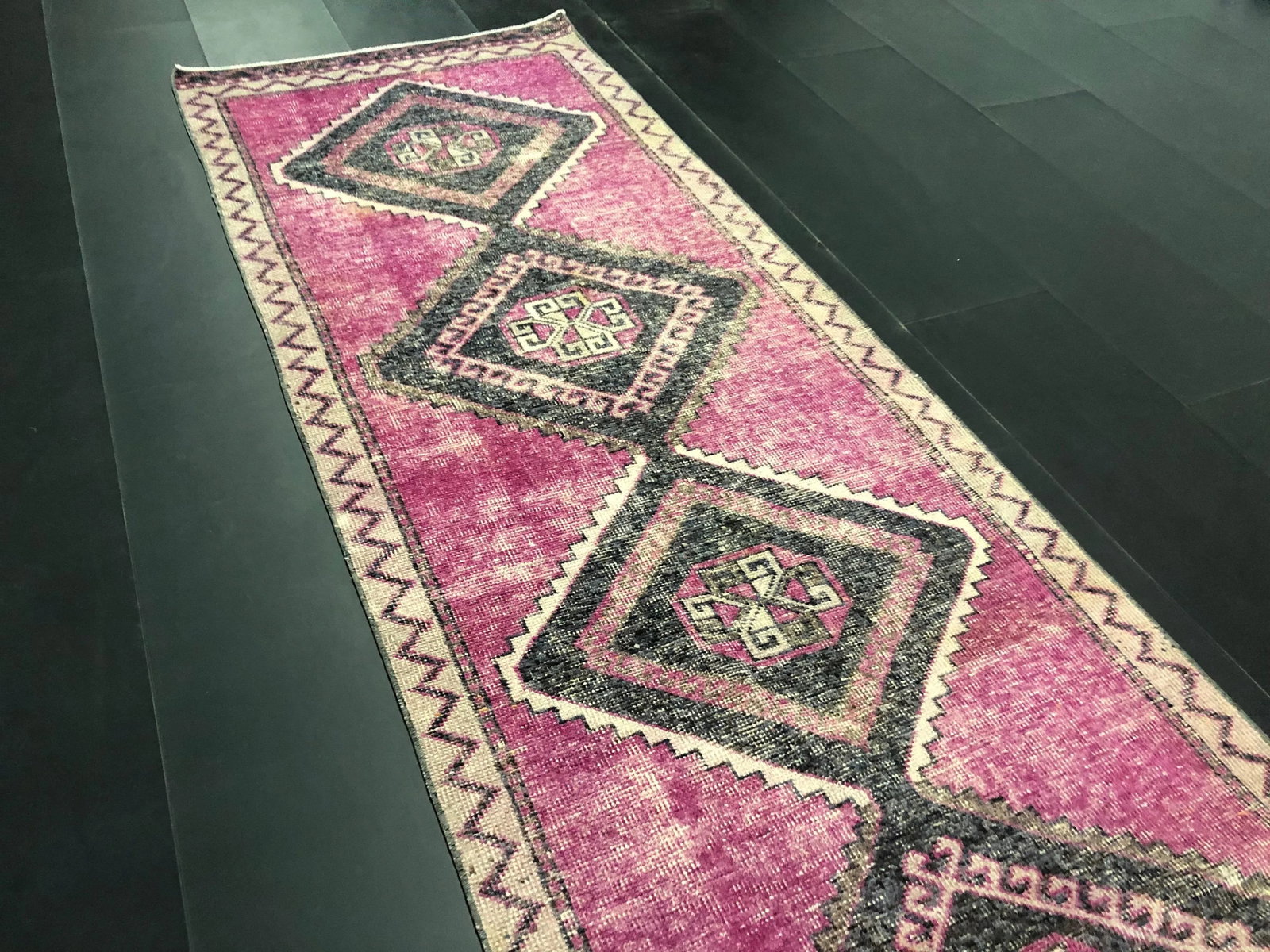Handmade Vintage Turkish Purple Oushak Runner Rug - 9
