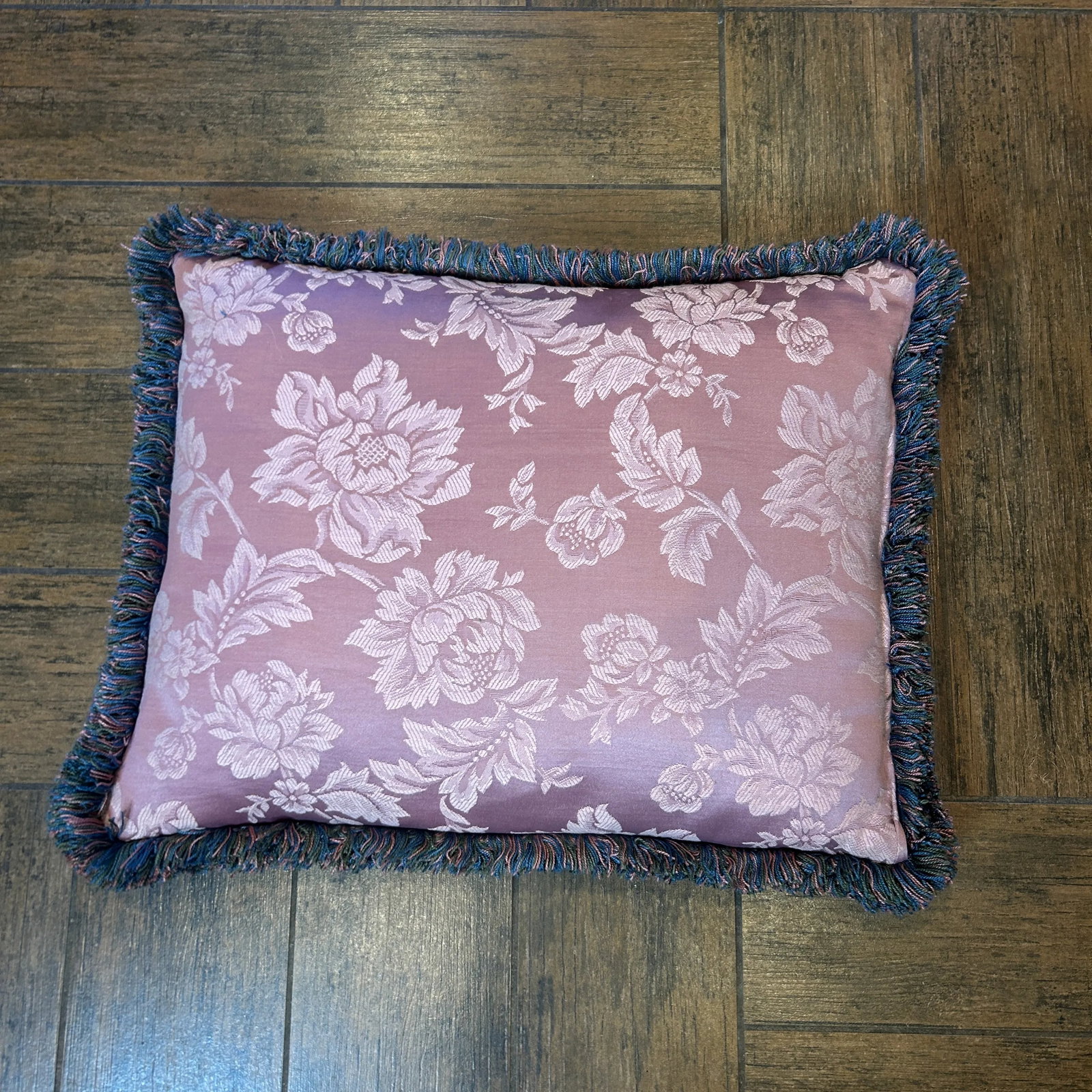 1940s Blue Floral Petit Point Needlepoint Fringe Pillow - 4