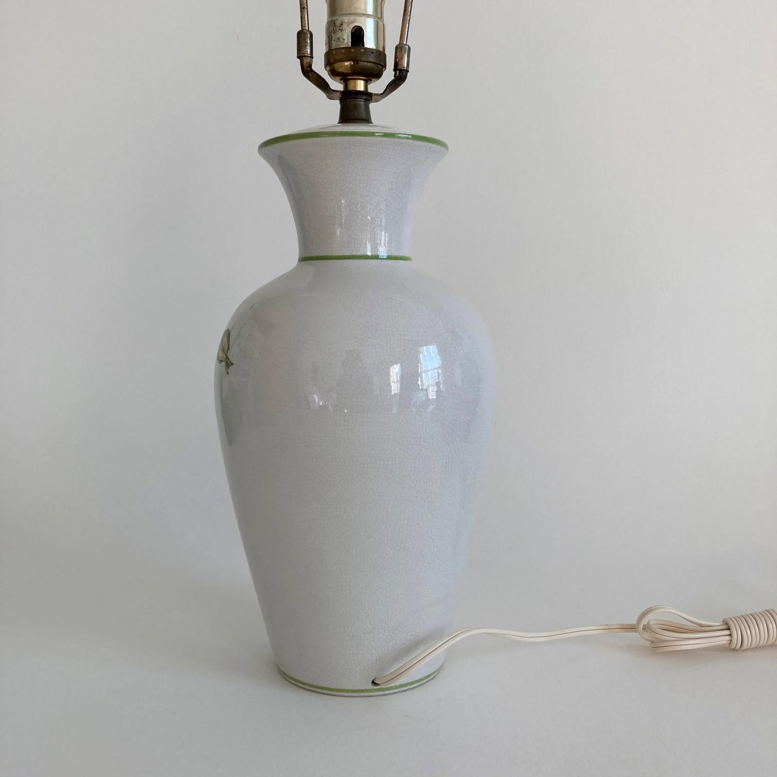 Vintage Ceramic Floral Pattern Yellow Green Colors Crackle Glaze Finish Table Lamp, Made in Italy Ci - 9
