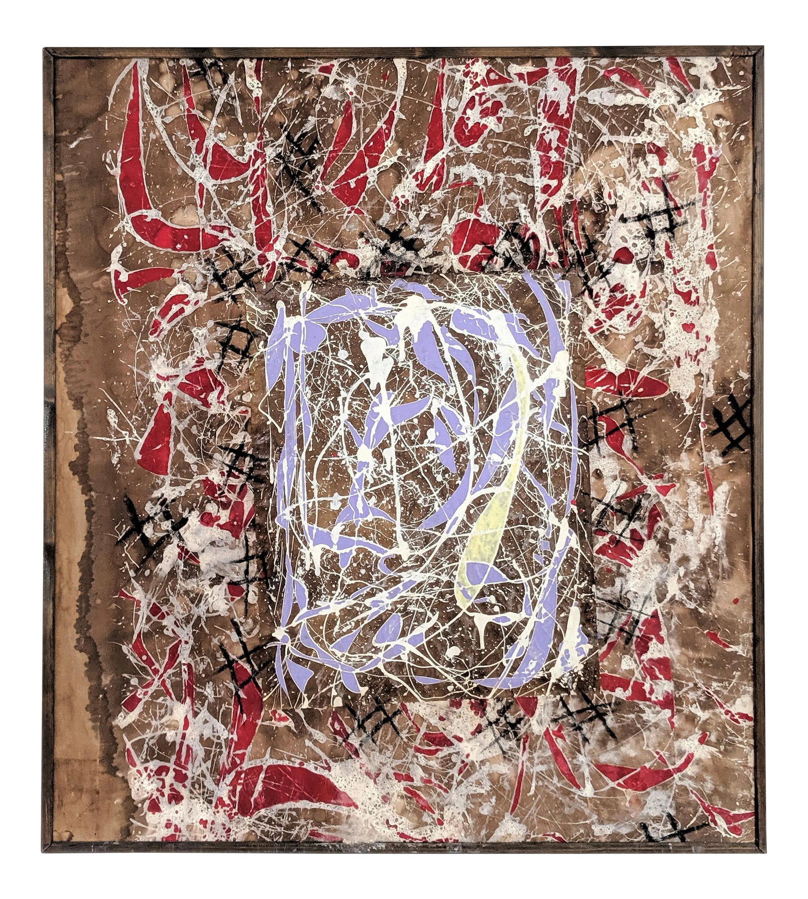 Andrea Bonora Absract Oil on Canvas Painting: Painting is done by Italian Artist, Andrea Bonora. Mixed media on canvas consisting of oil, gouache, and textured impasto. Mounted on a stretcher with wood frame. He was born in Ferrara in 1954.