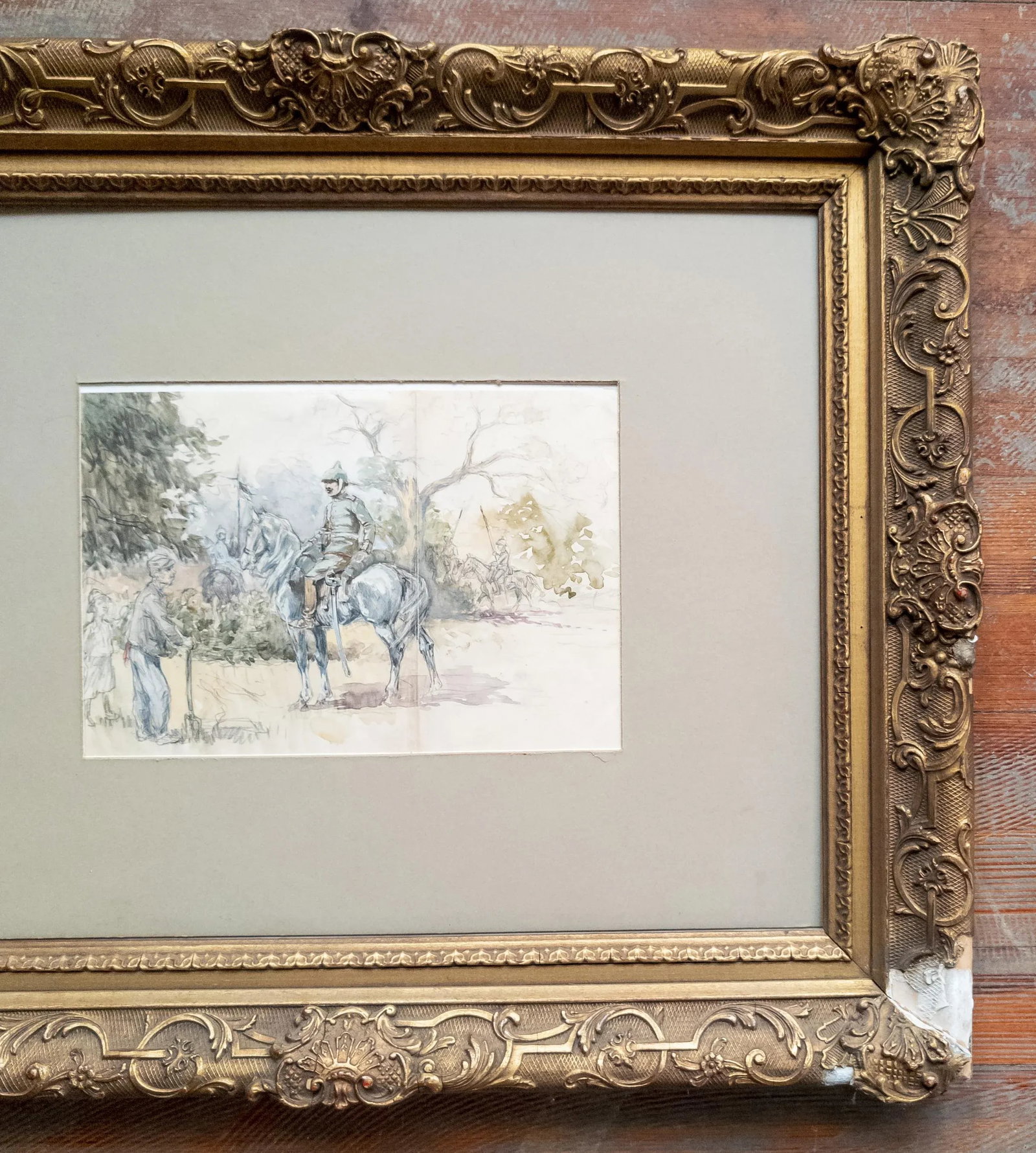 20th Century Fine Watercolor and Pencil Study Sketch of Soldiers, Unsigned - 3