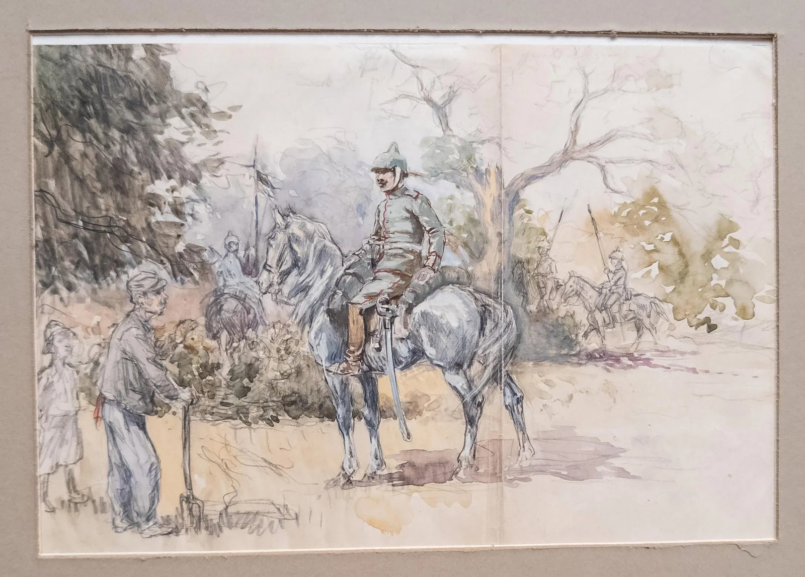 20th Century Fine Watercolor and Pencil Study Sketch of Soldiers, Unsigned - 4