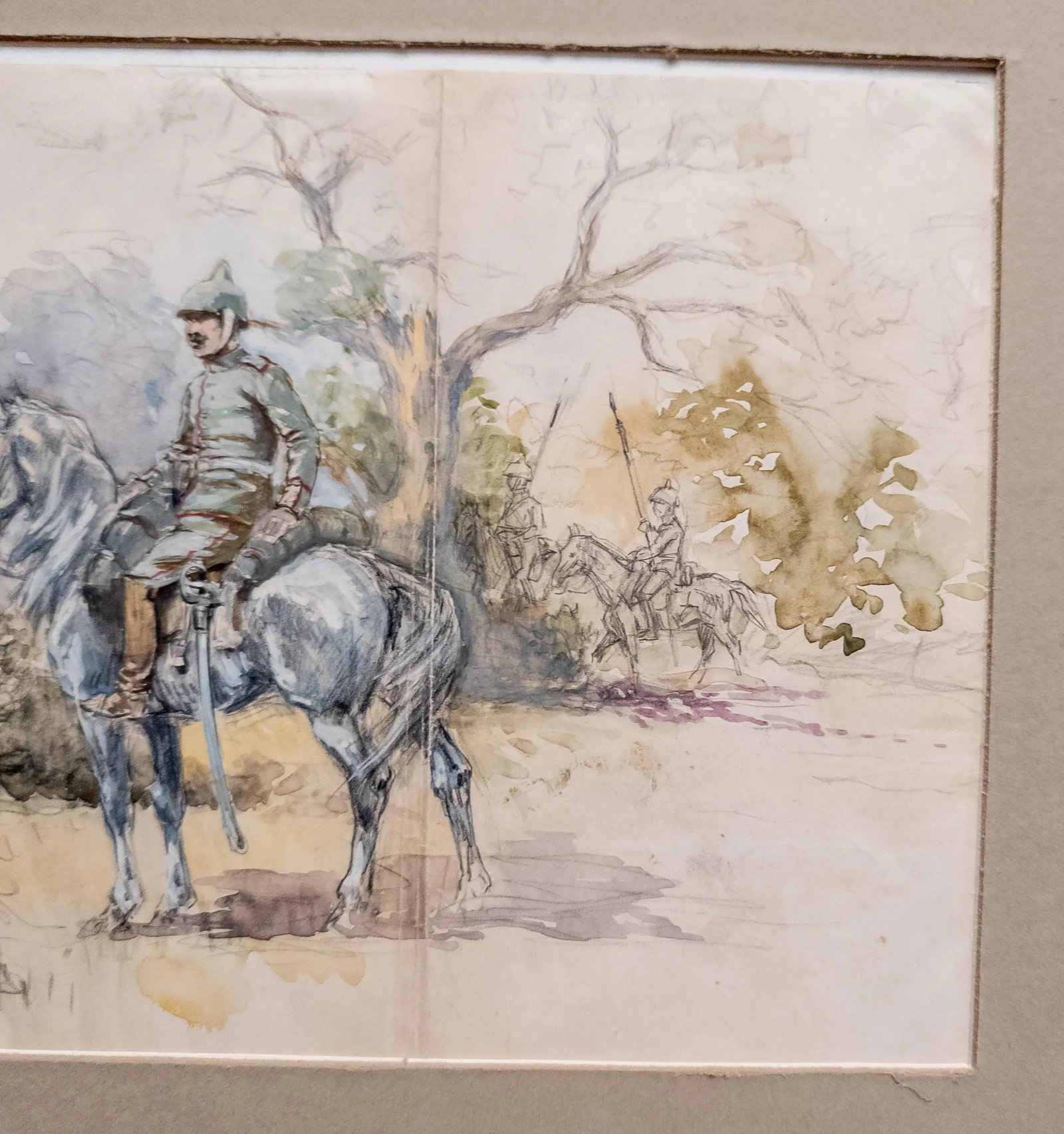 20th Century Fine Watercolor and Pencil Study Sketch of Soldiers, Unsigned - 6
