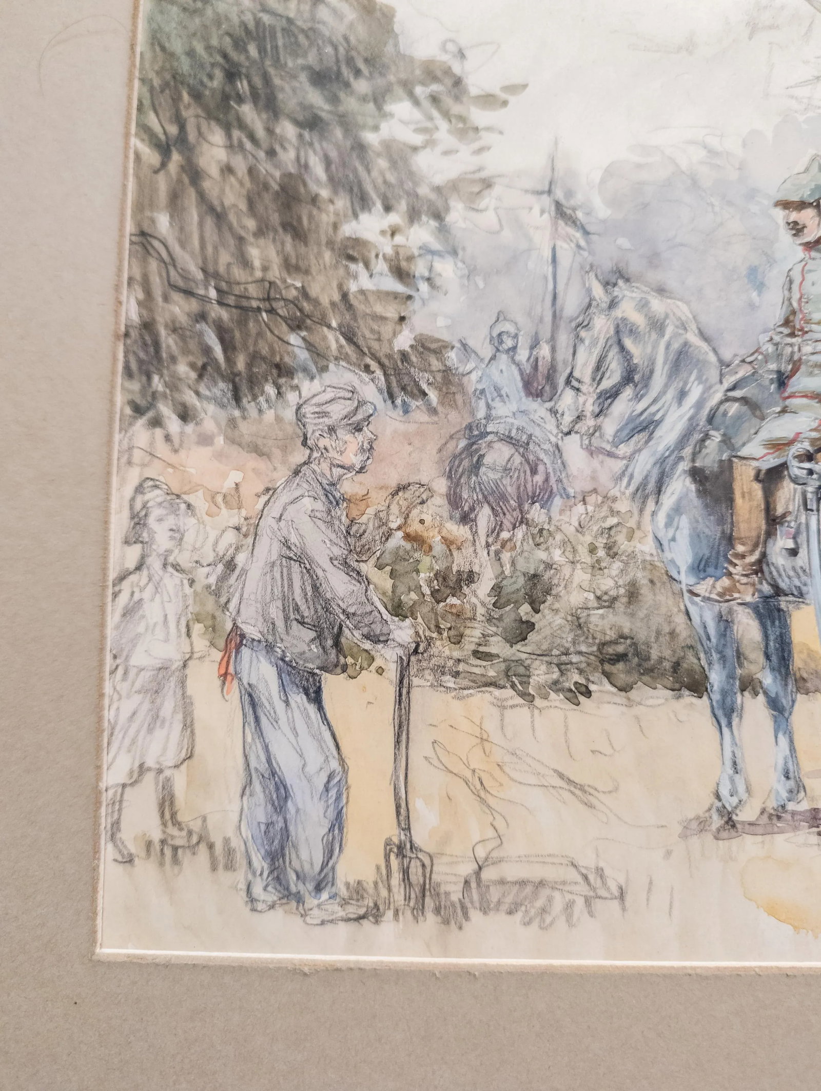 20th Century Fine Watercolor and Pencil Study Sketch of Soldiers, Unsigned - 8