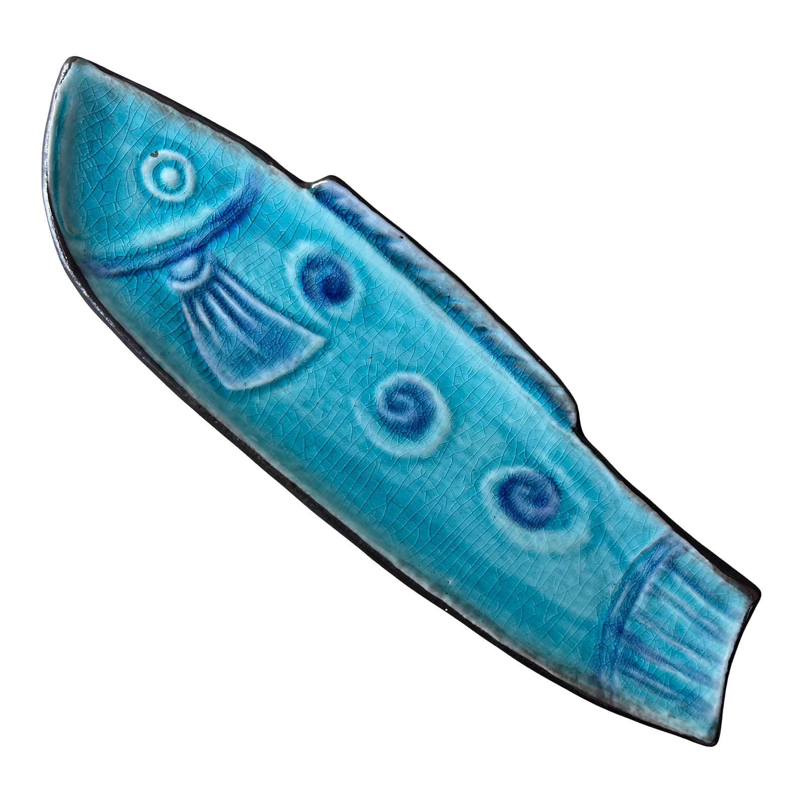 Vintage Japanese Ceramic Crackle Glazed Fish Dish, Mid 20th Century (1 of 12)