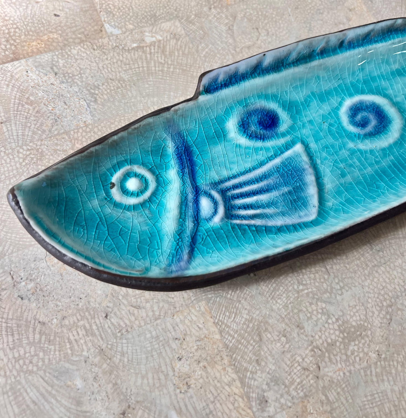 Vintage Japanese Ceramic Crackle Glazed Fish Dish, Mid 20th Century - 2