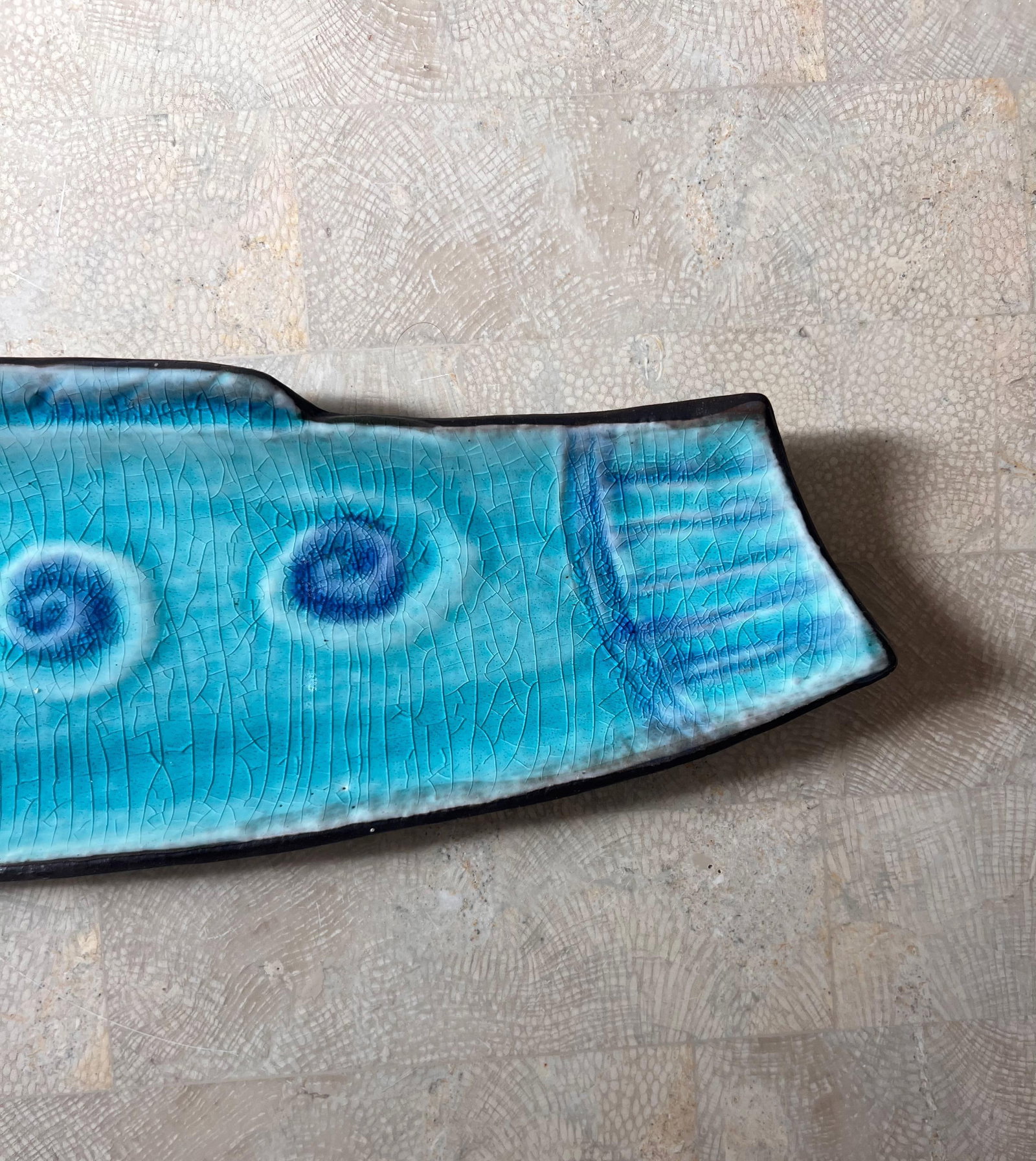 Vintage Japanese Ceramic Crackle Glazed Fish Dish, Mid 20th Century - 3