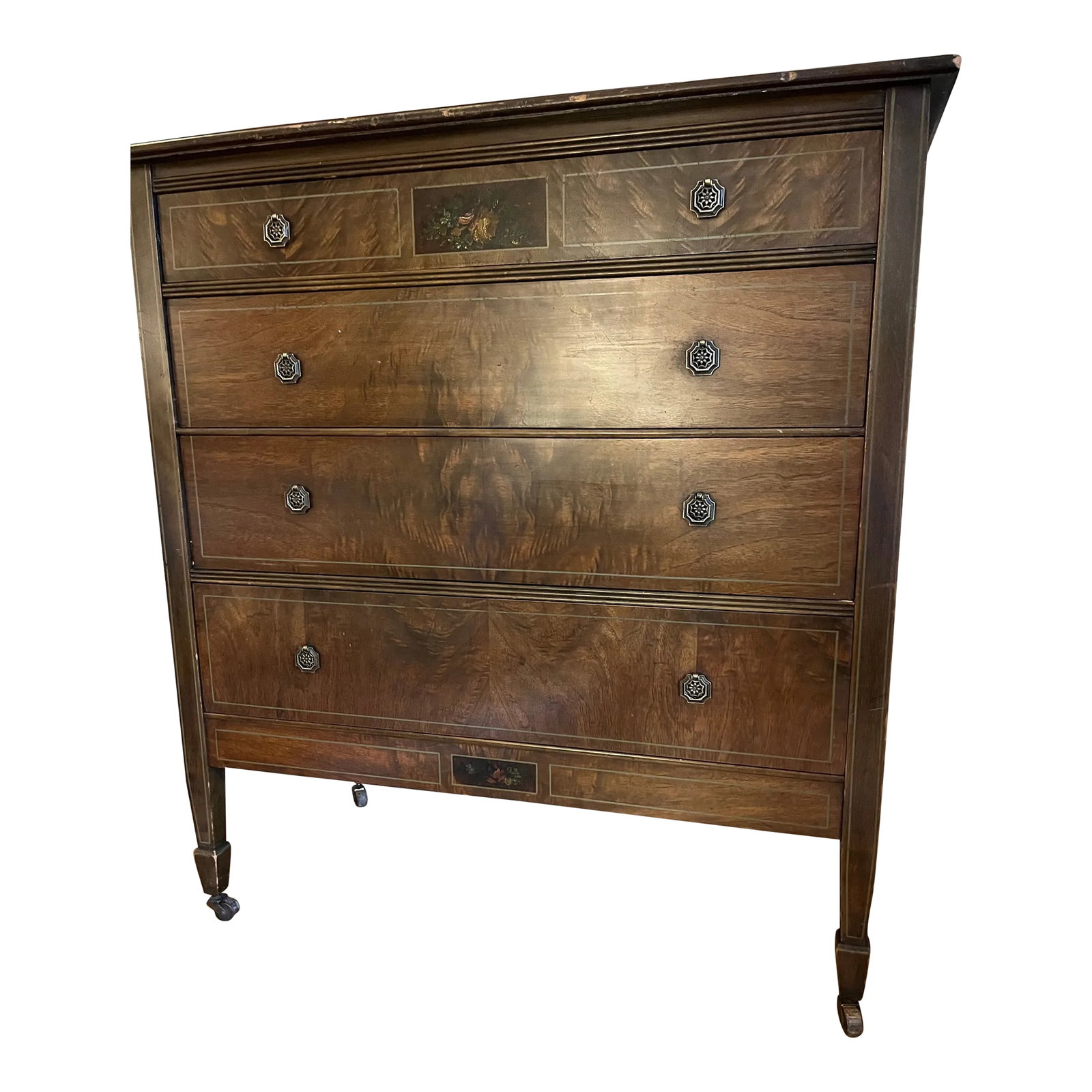 Antique Mahogany 4 Drawer Dresser With Casters. By Charles R Sligh (1 of 12)